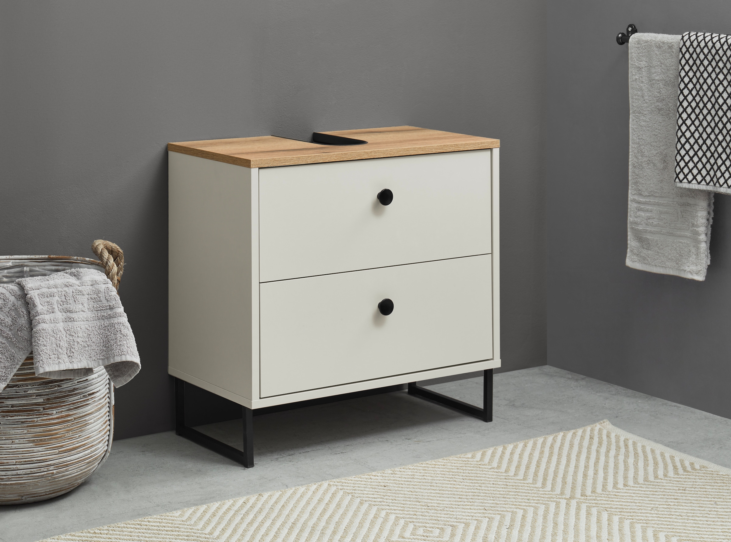 BASIC by Balculina Waschbeckenunterschrank »Linea« 1 Stk. tlg. Breite 60cm, U-Profil Füße, Unterflurauszug