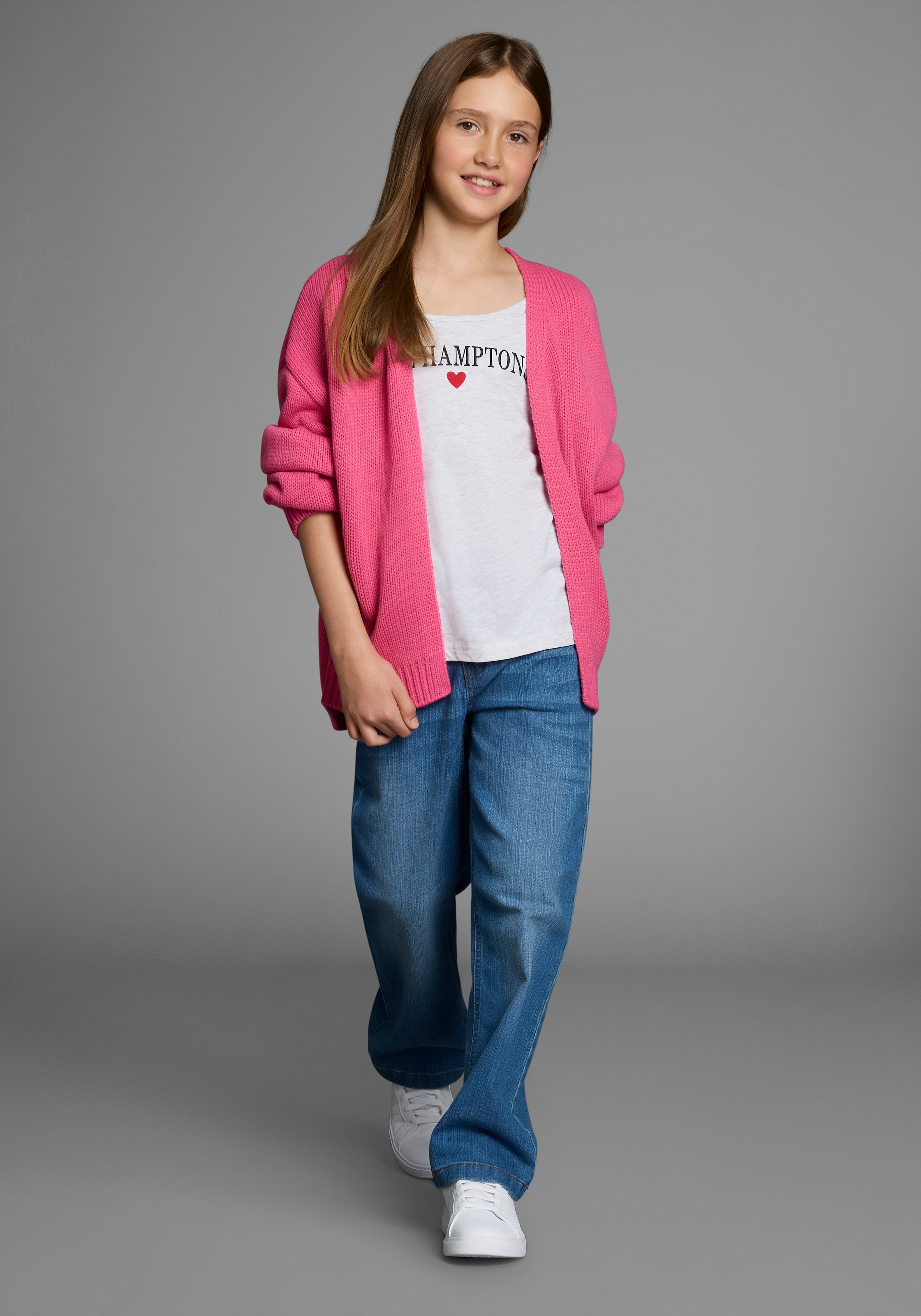 Bruno Banani Strickjacke »Cardigan, Strickjacke in offener weiter Form« Für TEENS. Lockerer, weicher Strick