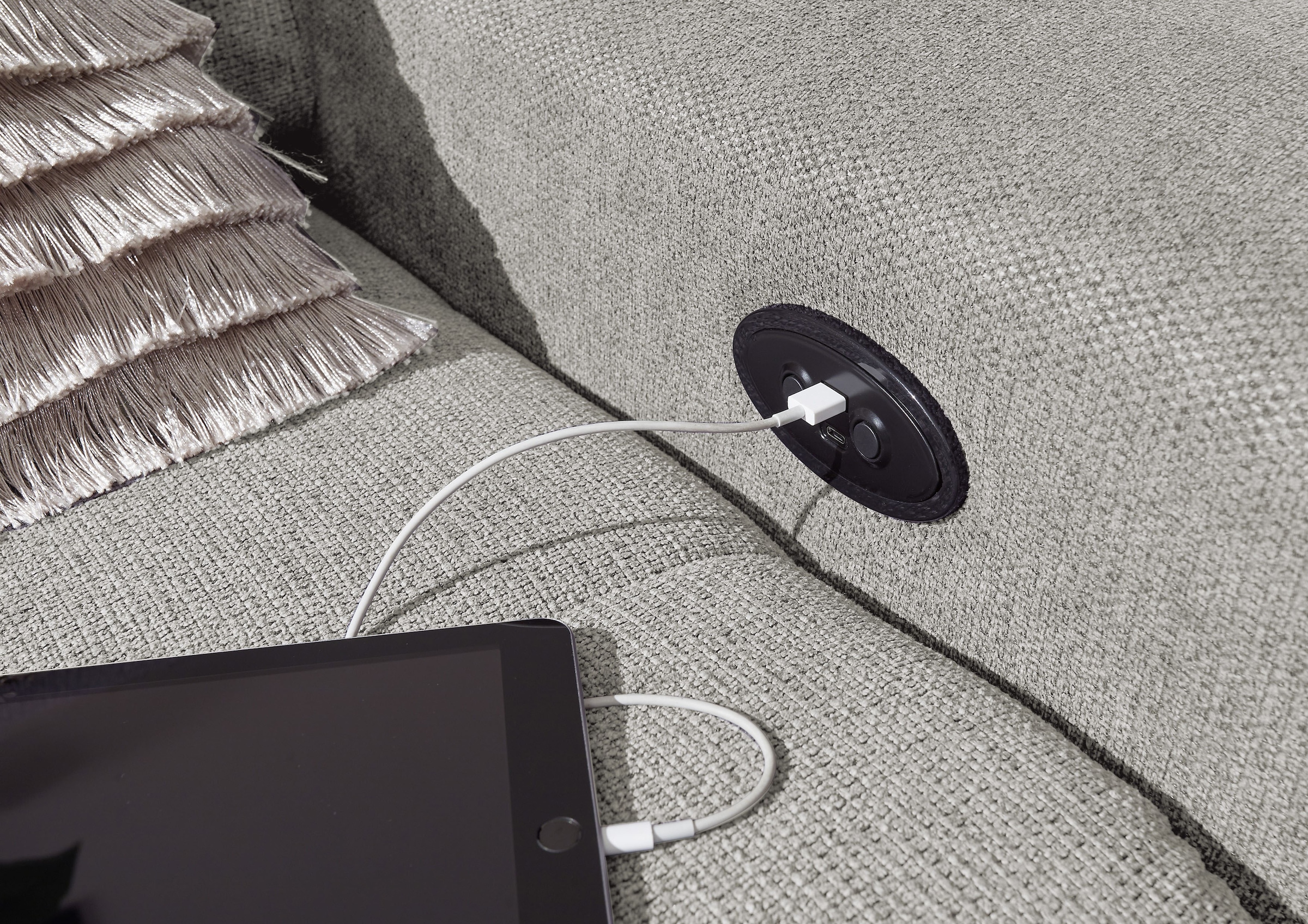 ED EXCITING DESIGN Ecksofa »Rockdale L-Form mit Bettfunktion, Bettkasten« Kopfteilverstellung, Sitztiefenverstellung & USB-Port