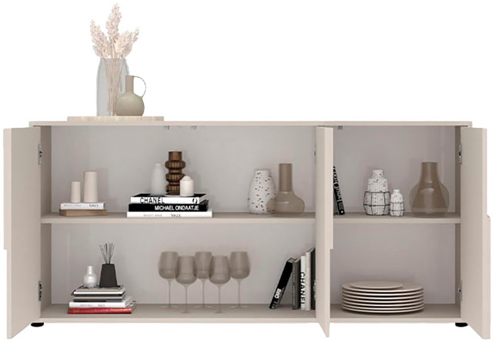 INOSIGN Sideboard »Stone, 155 cm breit, 3 Türen, Anrichte, Kommode, Stauraumschrank« 3D-Design, Push-to-open, Innenraum großzügig, Füße 14/2 cm wählbar