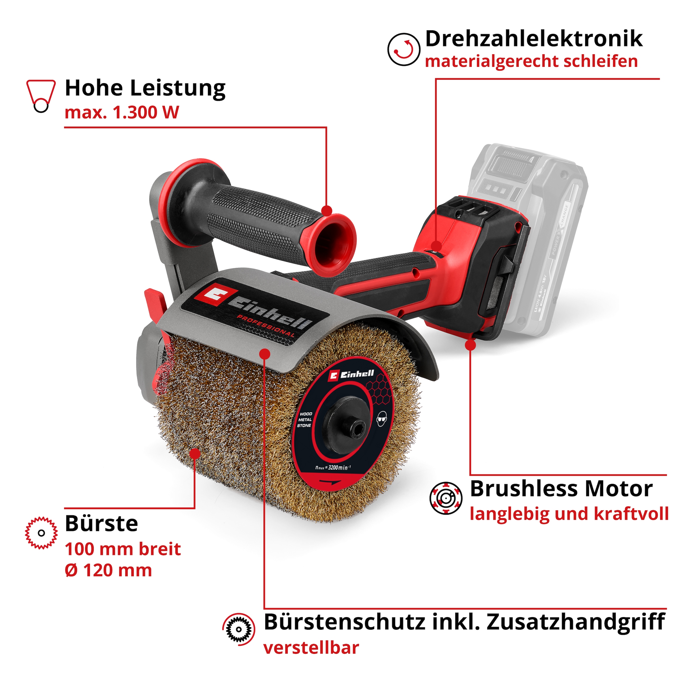 Einhell Schleifroller »Akku-Bürstenschleifer TP-BR 18/32 Li BL - Solo« ohne Akku und Ladegerät