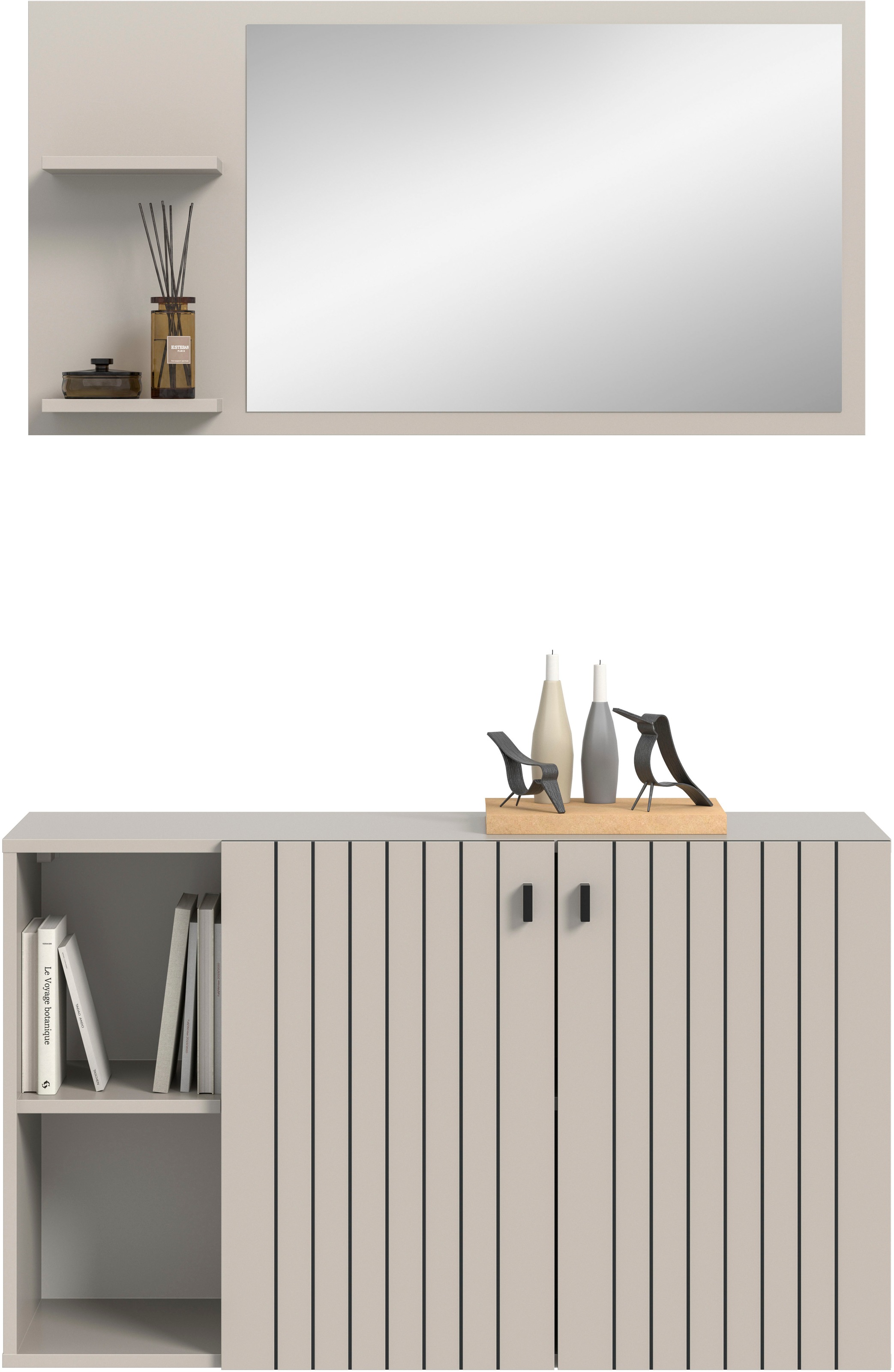 INOSIGN Garderoben-Set »TATIO, 2-tlg. Garderobenkombination, Breite: 106 cm, Rillenfräsung« Set, Set, best. aus: 1 Spiegel, 1 Schuhkommode, 2 Stk. tlg.