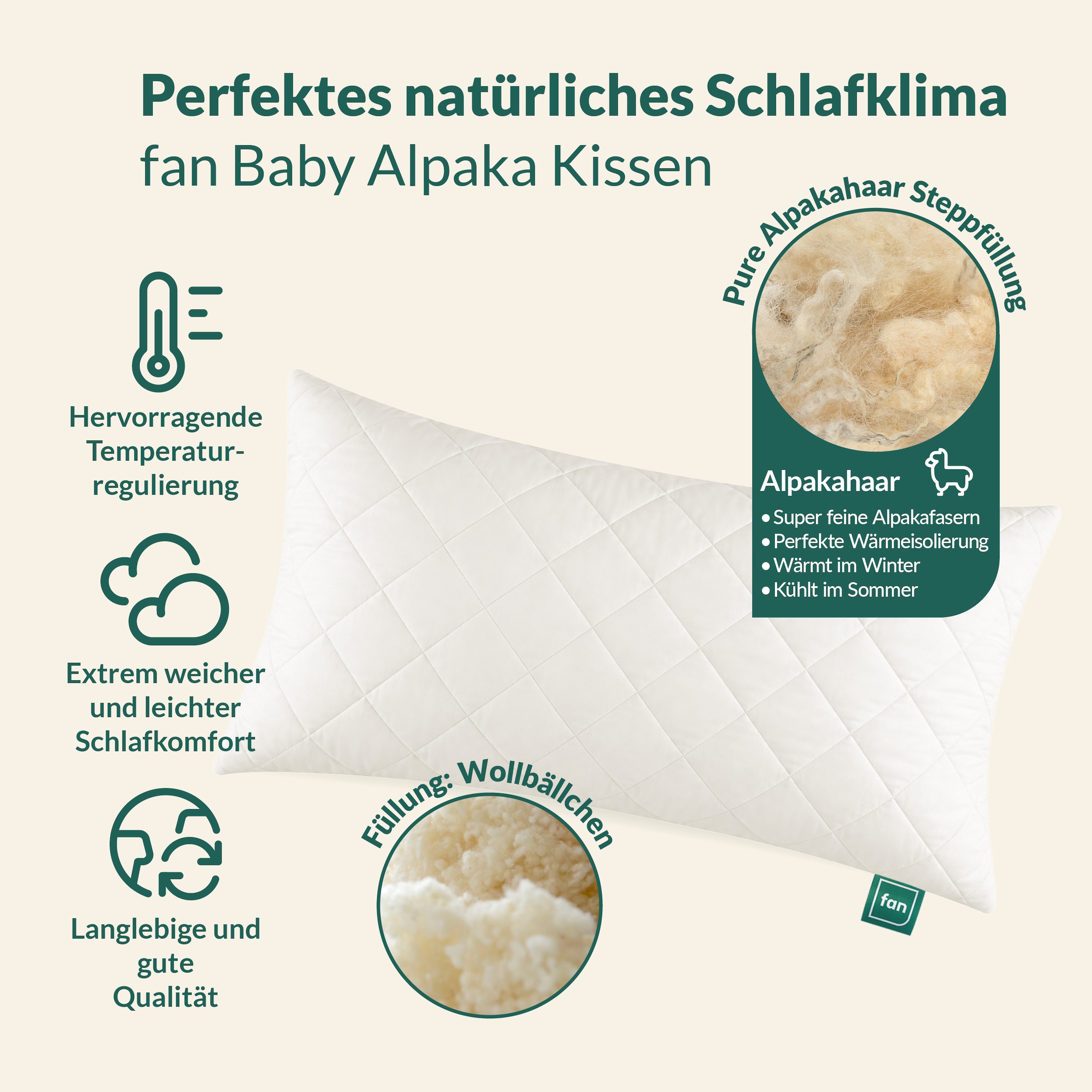 fan Naturhaarkissen »Baby Alpaka« Füllung: Wolle 1 Stk. tlg. Alpaka-Steppfüllung "Vlies der Götter"