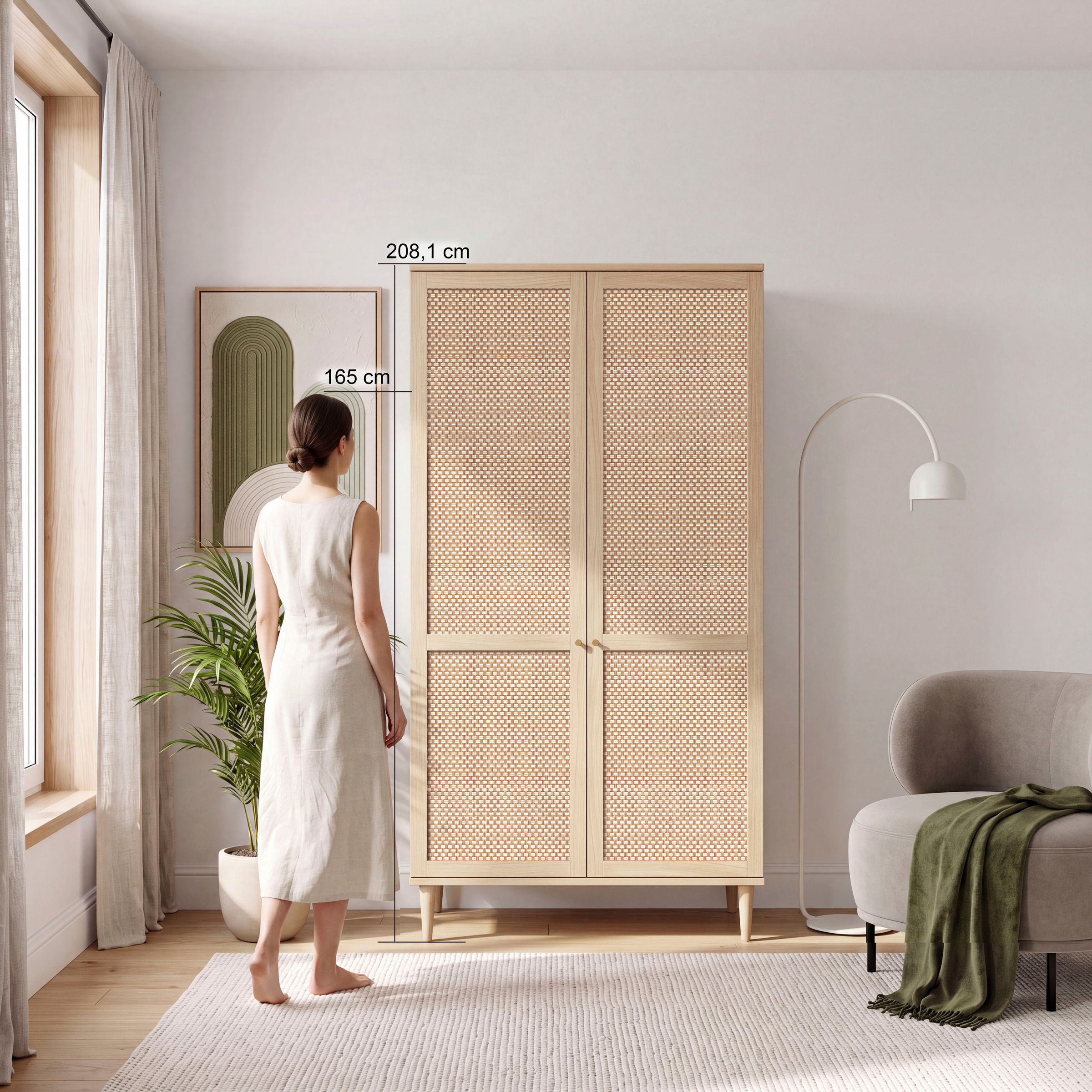 OTTO home Kleiderschrank »ELLIAN mit natürlicher Geflechtoptik und warmem Holzdekor« Holzfüße, Metallgriffe, Made in EU, viel Stauraum, FSC® zertifiziert