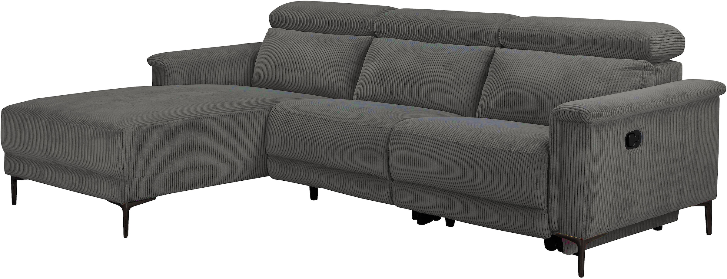 OTTO home Ecksofa »LUND Cord, L-Form, 261 cm, man. o. elektr. Relaxfunktion (mit USB-A)« USB-C bei elektrischer Variante und Kopfteilverstellung