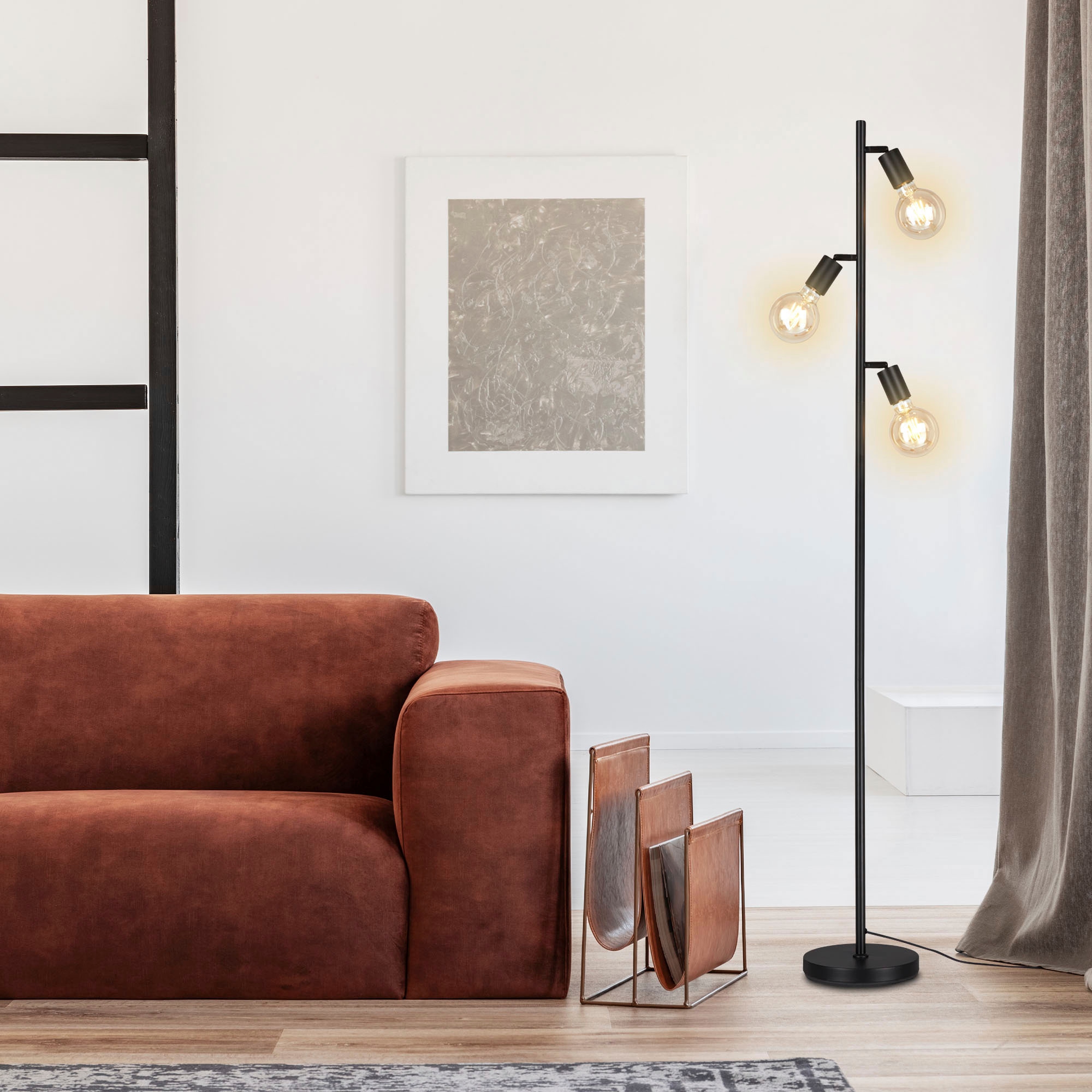 Briloner Leuchten Stehlampe »1387035 KUGLO«, Leuchtmittel E27 | ohne Leuchtmittel, metall/schwarz, inkl. Kabelschalter, exkl. 3x E27 max. 10 W