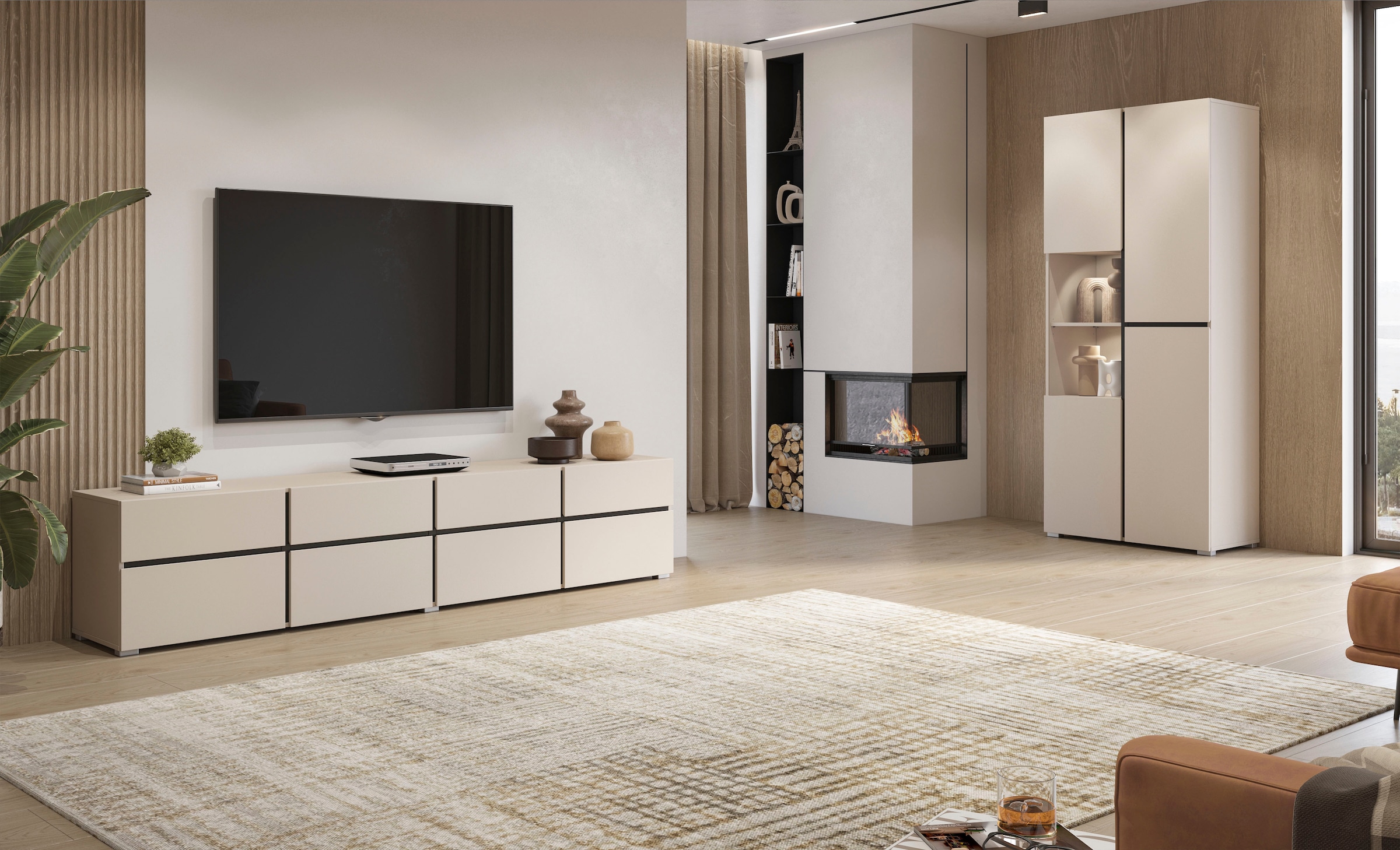 OTTO home Lowboard »Cross,Breite 225 cm, moderne grifflose TV-Kommode« TV-Schrank mit viel Stauraum, TV-Board