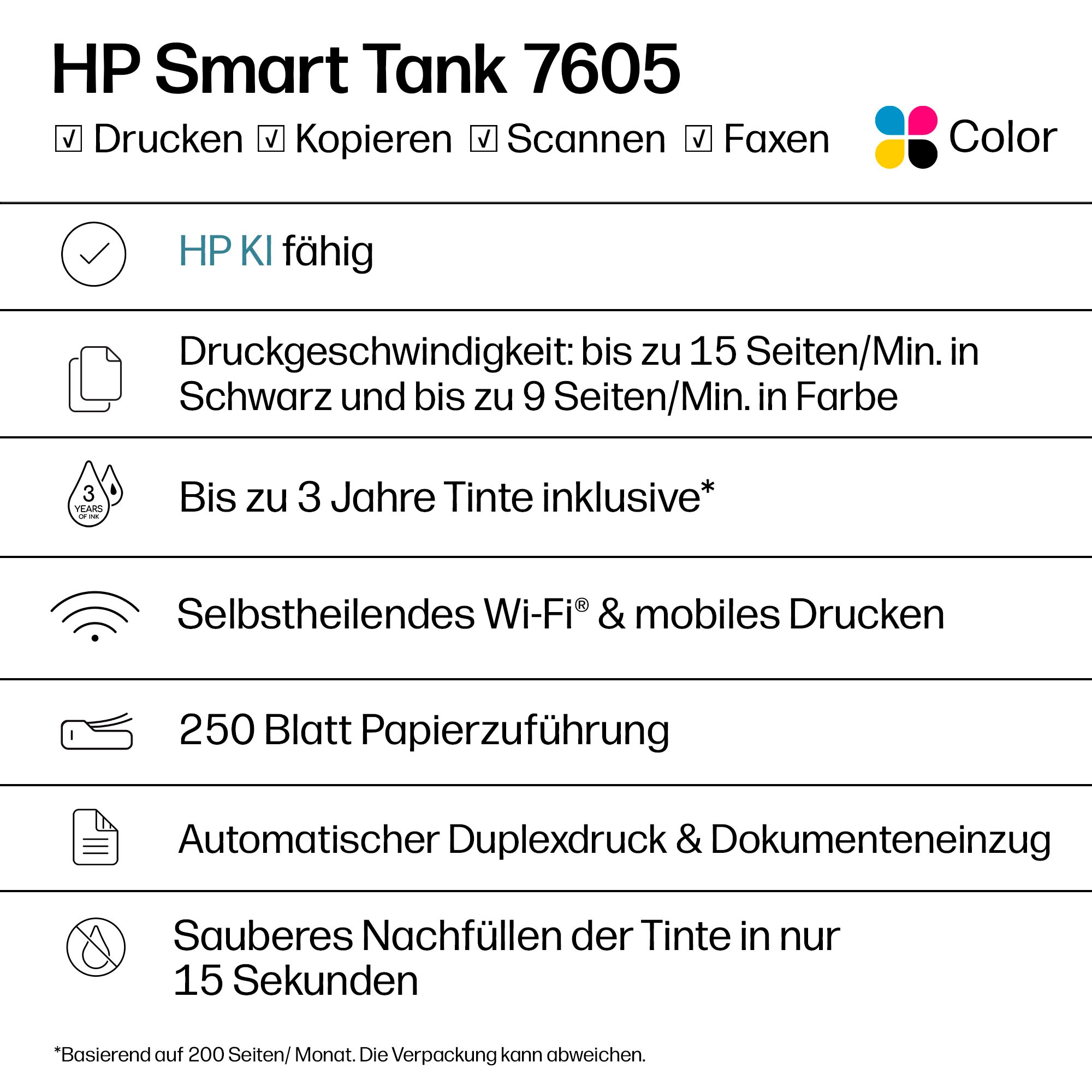 HP Multifunktionsdrucker »Smart Tank 7605« Bis zu 50€ Cashback sichern! Nur bis zum 31.10.2026