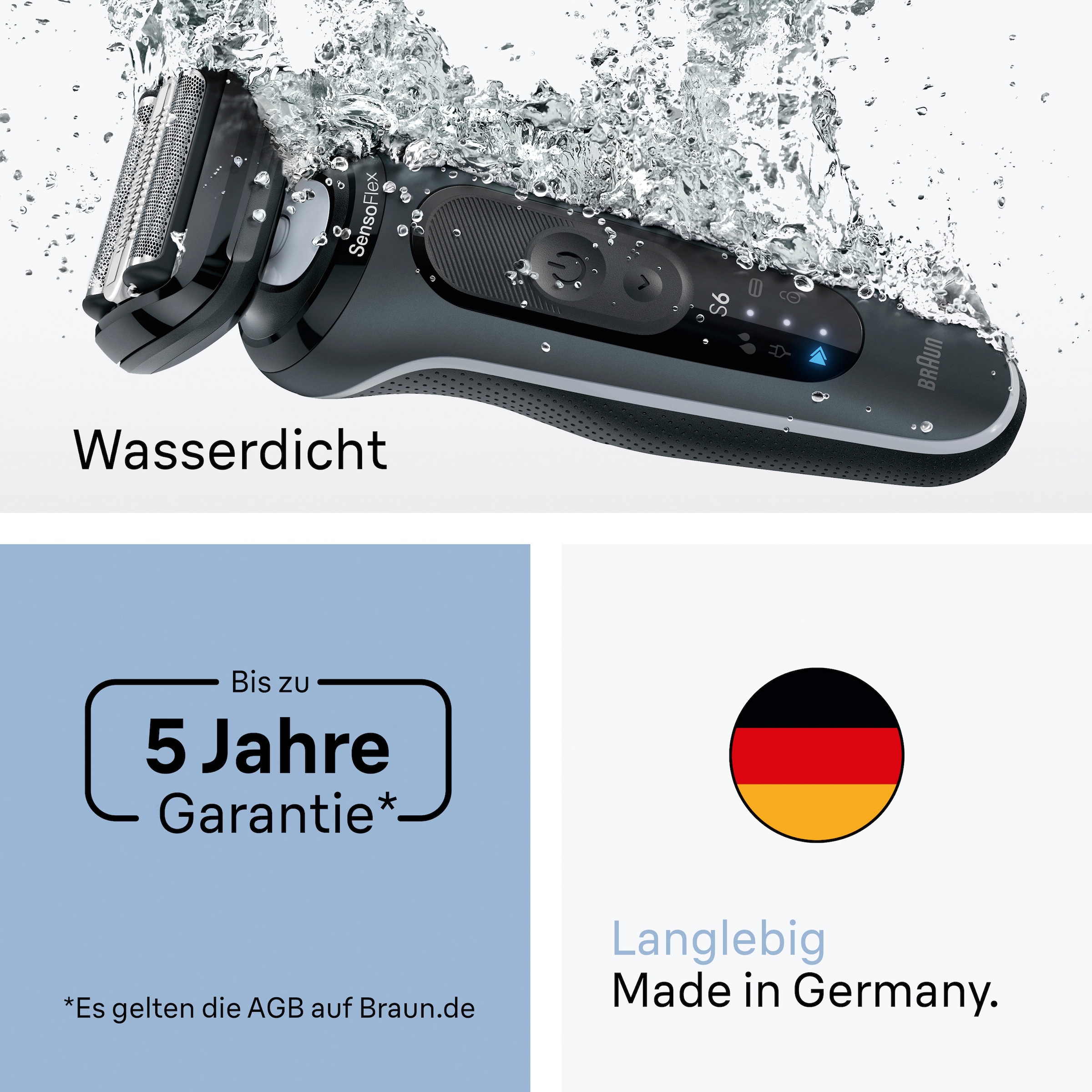Braun Elektrorasierer »Series 6 62-G1650s«, 2 St. Aufsätze, 100% wasserdicht, +2 Aufsätze, bis zu 60 Min Akku, Made in Germany