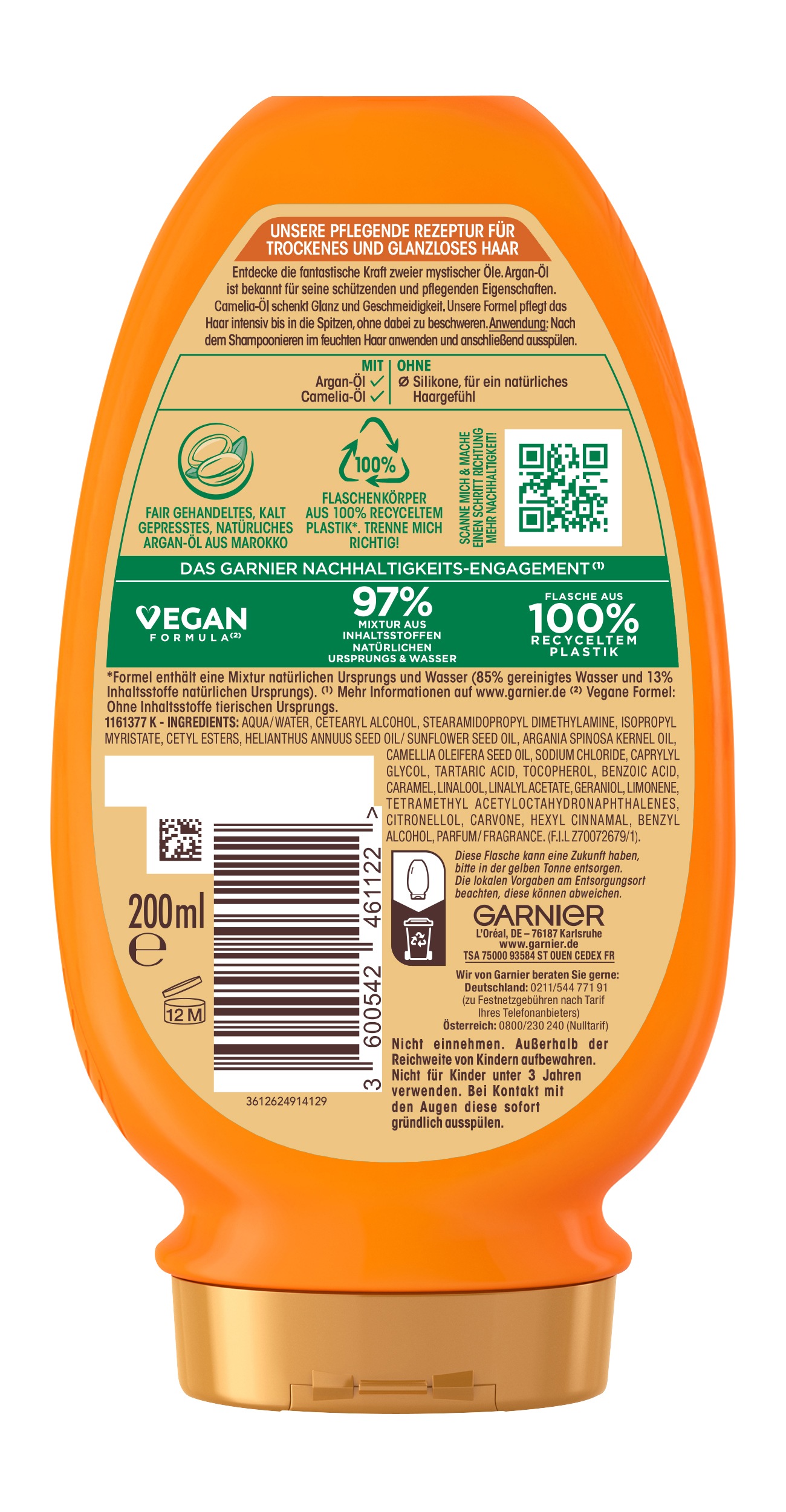 GARNIER Haarspülung »WAHRE SCHÄTZE SPÜLUNG ARGAN & CAMELIA-ÖL« für trockenes und glanzloses Haar, ohne Silikone