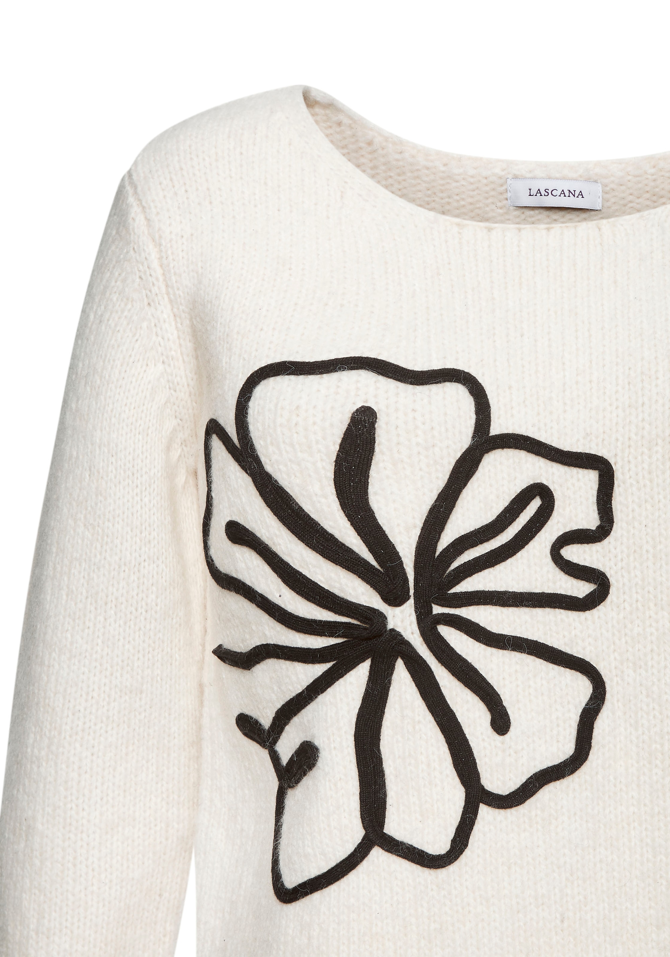 LASCANA Strickpullover mit Blumen-Applikation, Winterpullover, modisch