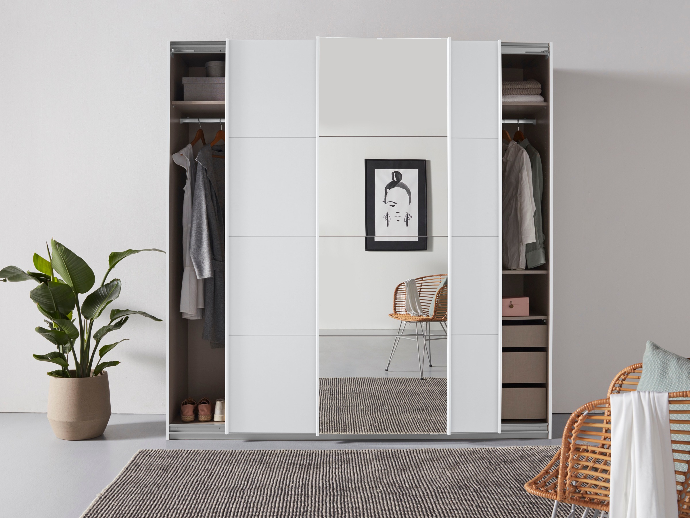rauch Schwebetürenschrank »Kleiderschrank Schrank Garderobe TOPSELLER OTELI inkl. Inneneinteilung«, mit 3 Innenschubladen sowie zusätzlichen Einlegeböden MADE IN GERMANY