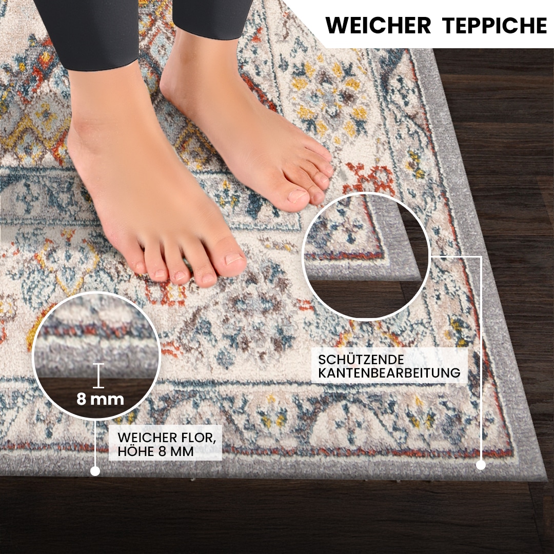Livabliss Teppich »CASABLANCA«, rechteckig, 12 mm Höhe, Vintage Orientteppich, Kurzflor Boho Wohnzimmerteppich, Läufer