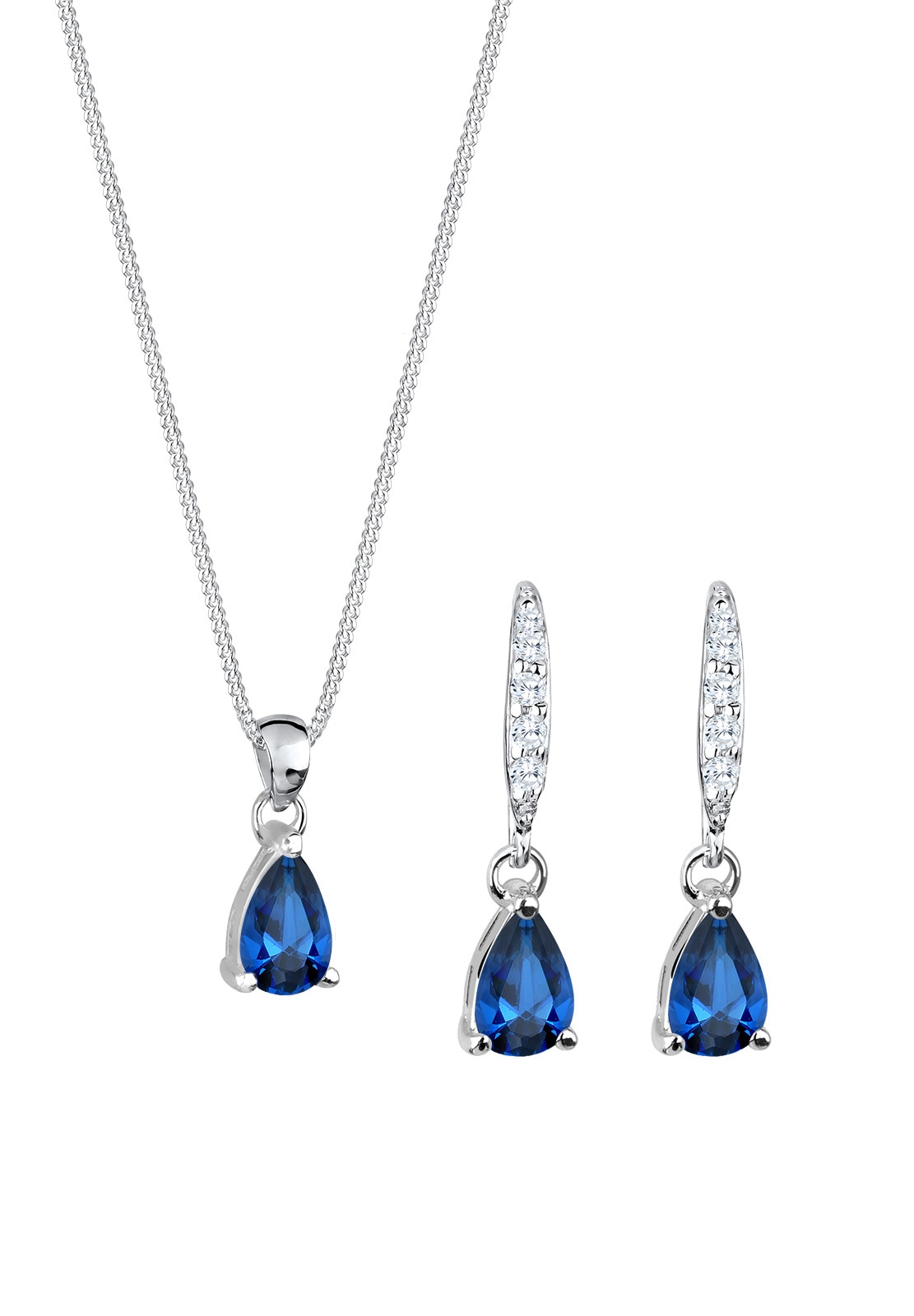 Elli Ohrring und Ketten Set »Schmuckset Tropfen Zirkonia Synthetischer Saphir Blau 925 Sterling Silber« ()