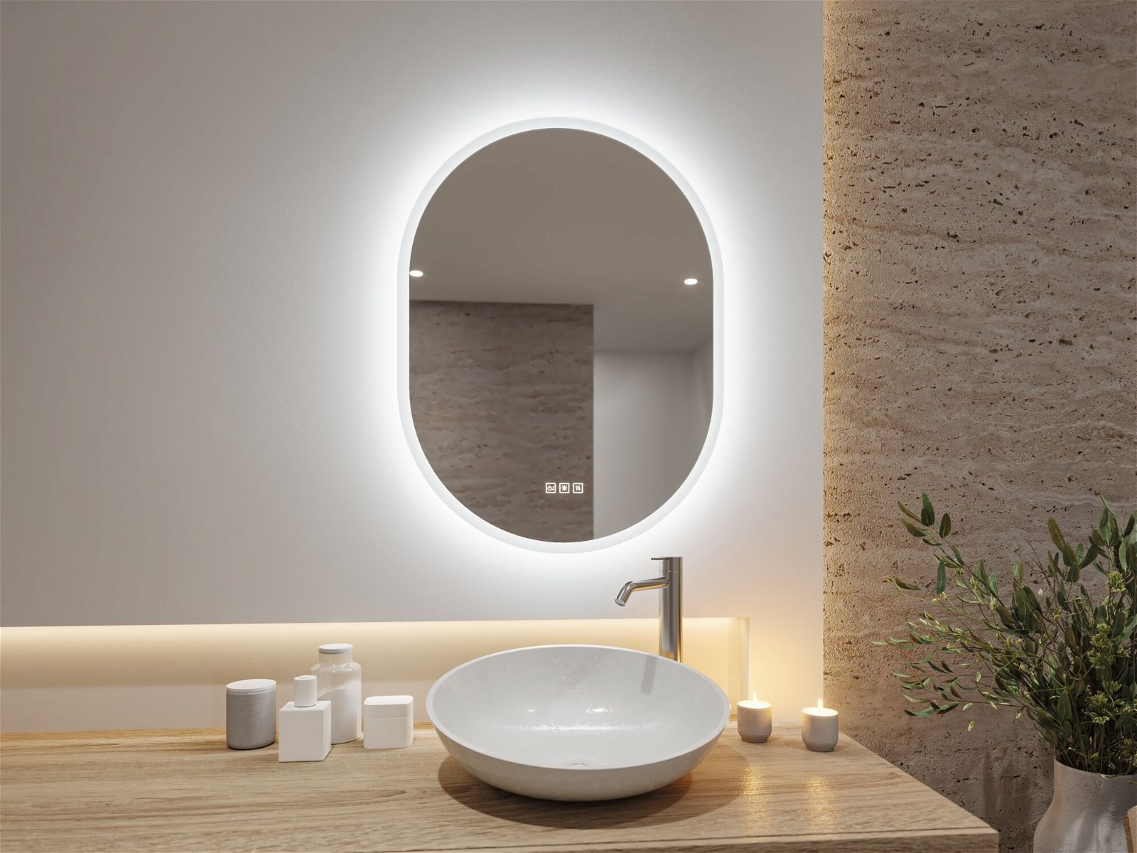 Paulmann LED Wandleuchte »Spiegel Mirra oval IP44 LED WhiteSwitch 22W 600x800mm«, 1 flammig, WhiteSwitch, Spiegel