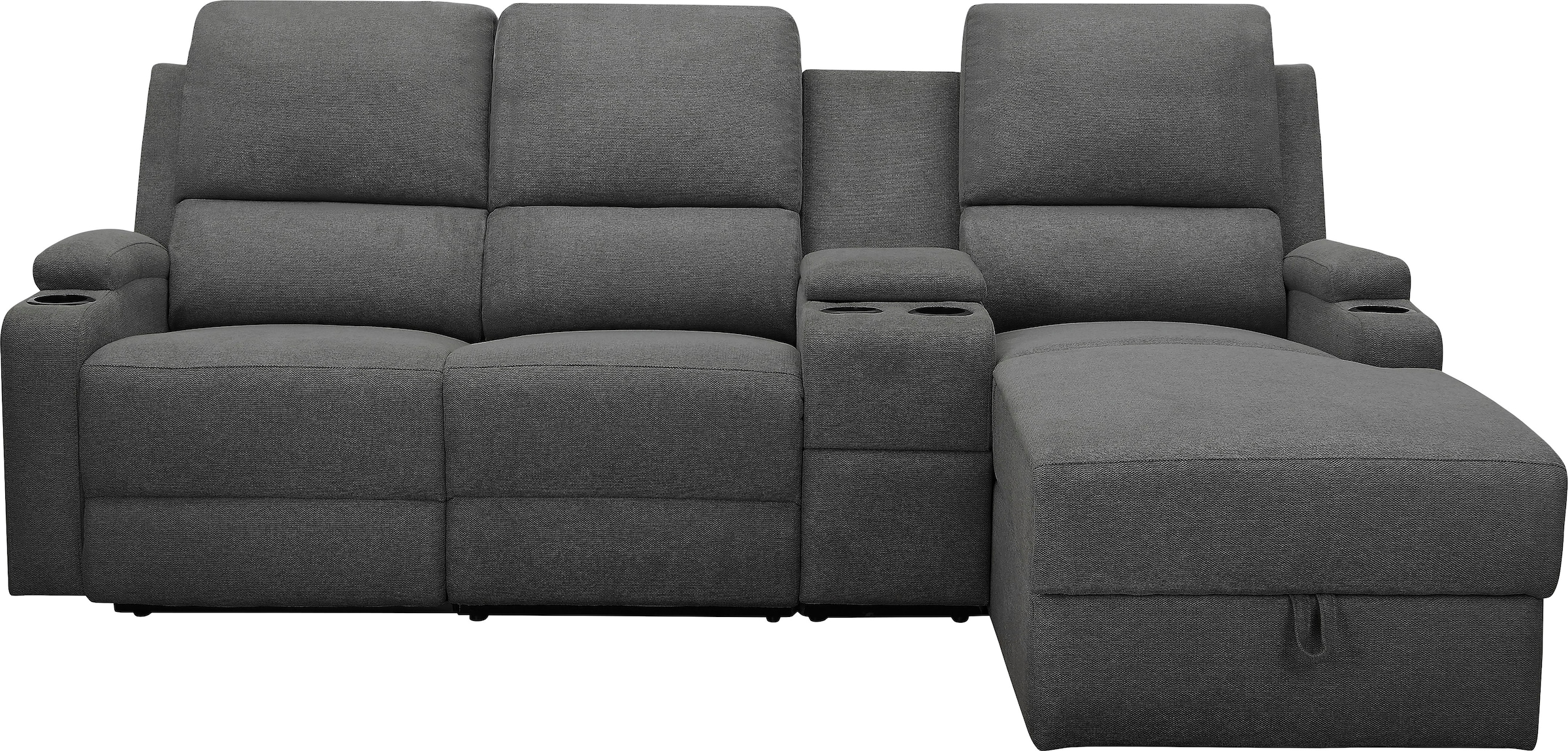 OTTO home Ecksofa »NAPORI Struktur, Multimediasofa, 3er Kinosessel XXL, L-Form« Kinosofa mit Relaxfunktion, Getränkehalter, Staufach und Staukasten