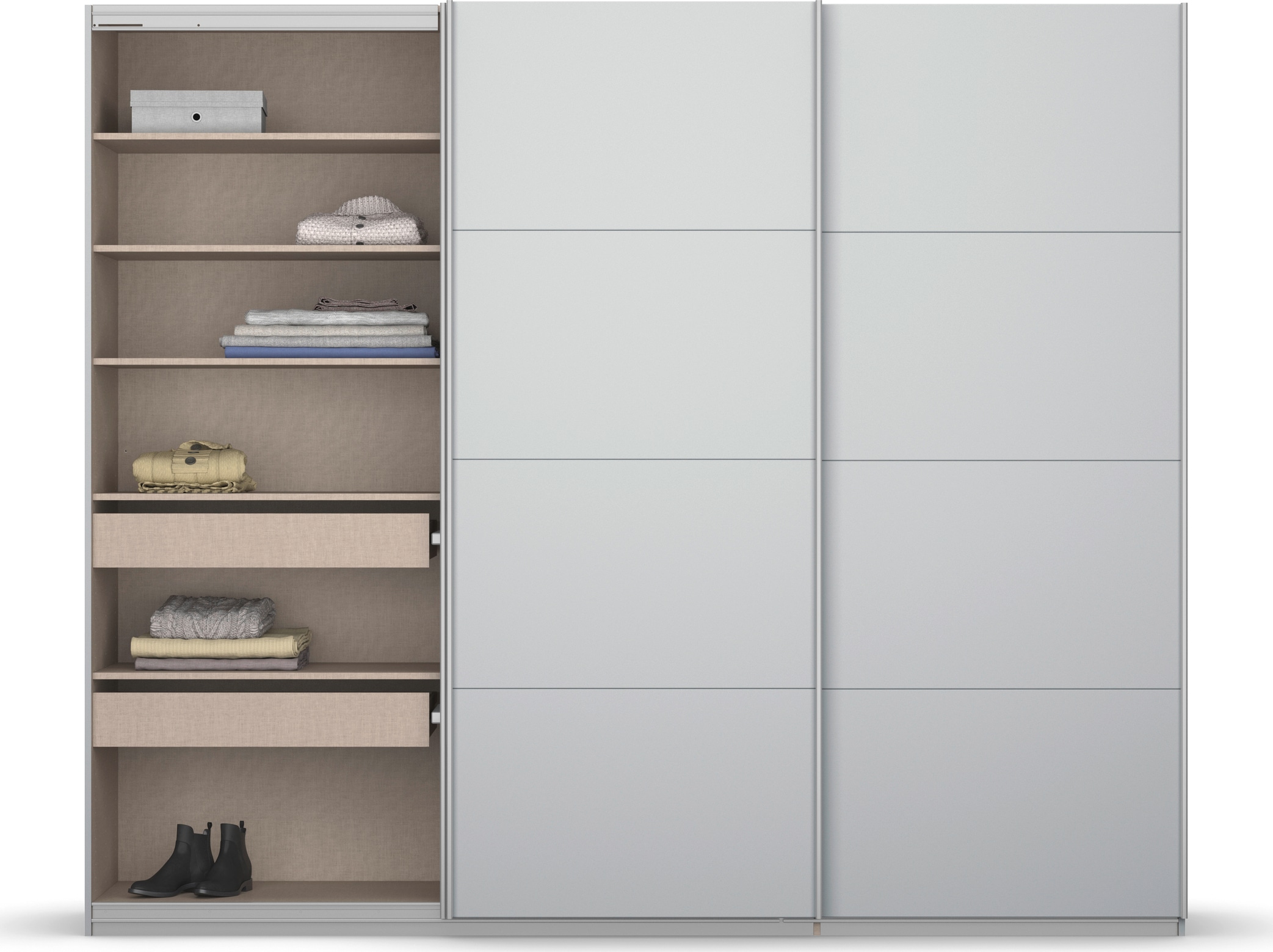 rauch Schwebetürenschrank »Kleiderschrank Schrank Garderobe KOLUNA mit Dekor-Front«, inkl. 2 Innenschubladen sowie extra Einlegeböden MADE IN GERMANY