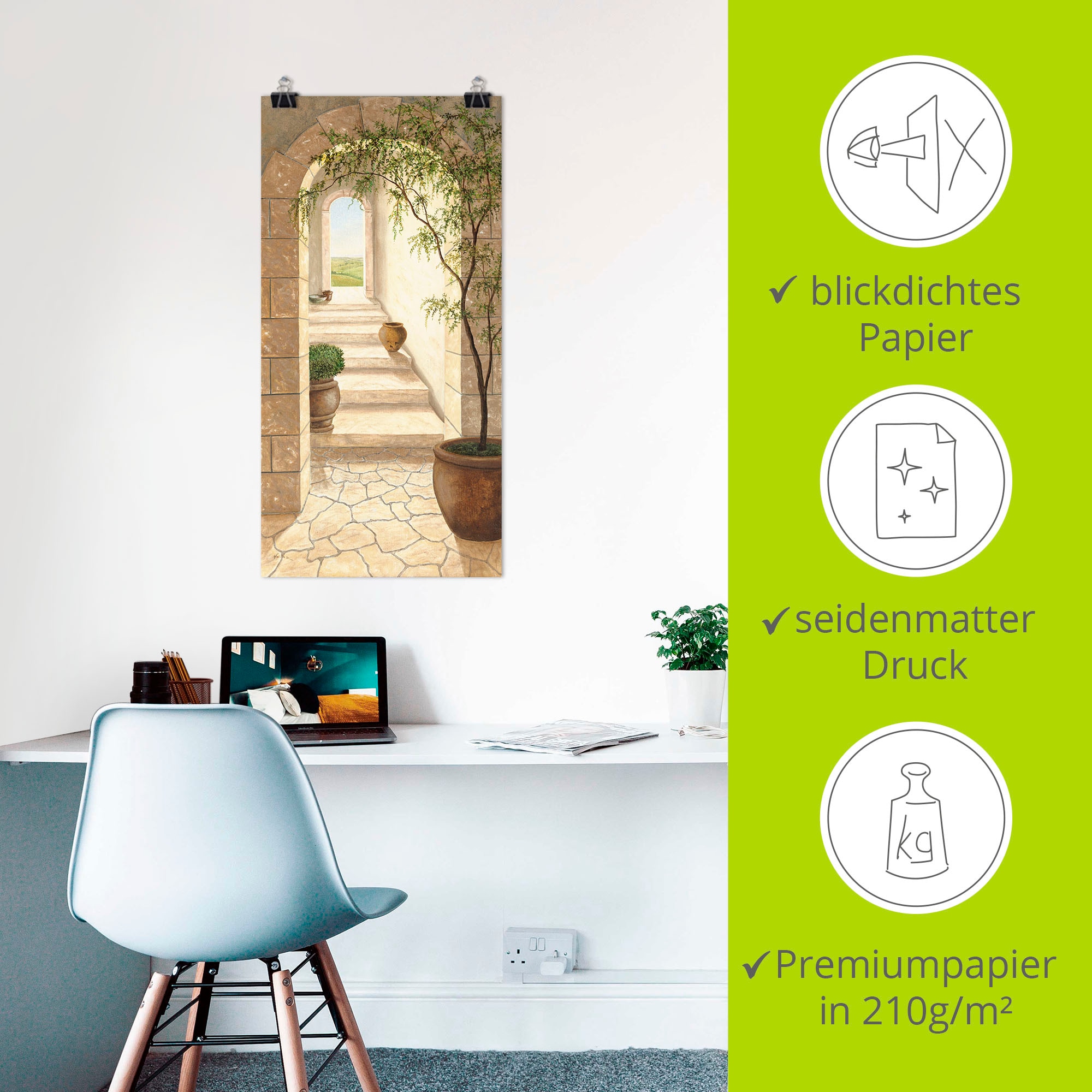 Artland Wandbild »Toskanischer Durchgang«, Fenster & Türen, (1 St.), als Alubild, Outdoorbild, Leinwandbild, Poster, Wandaufkleber
