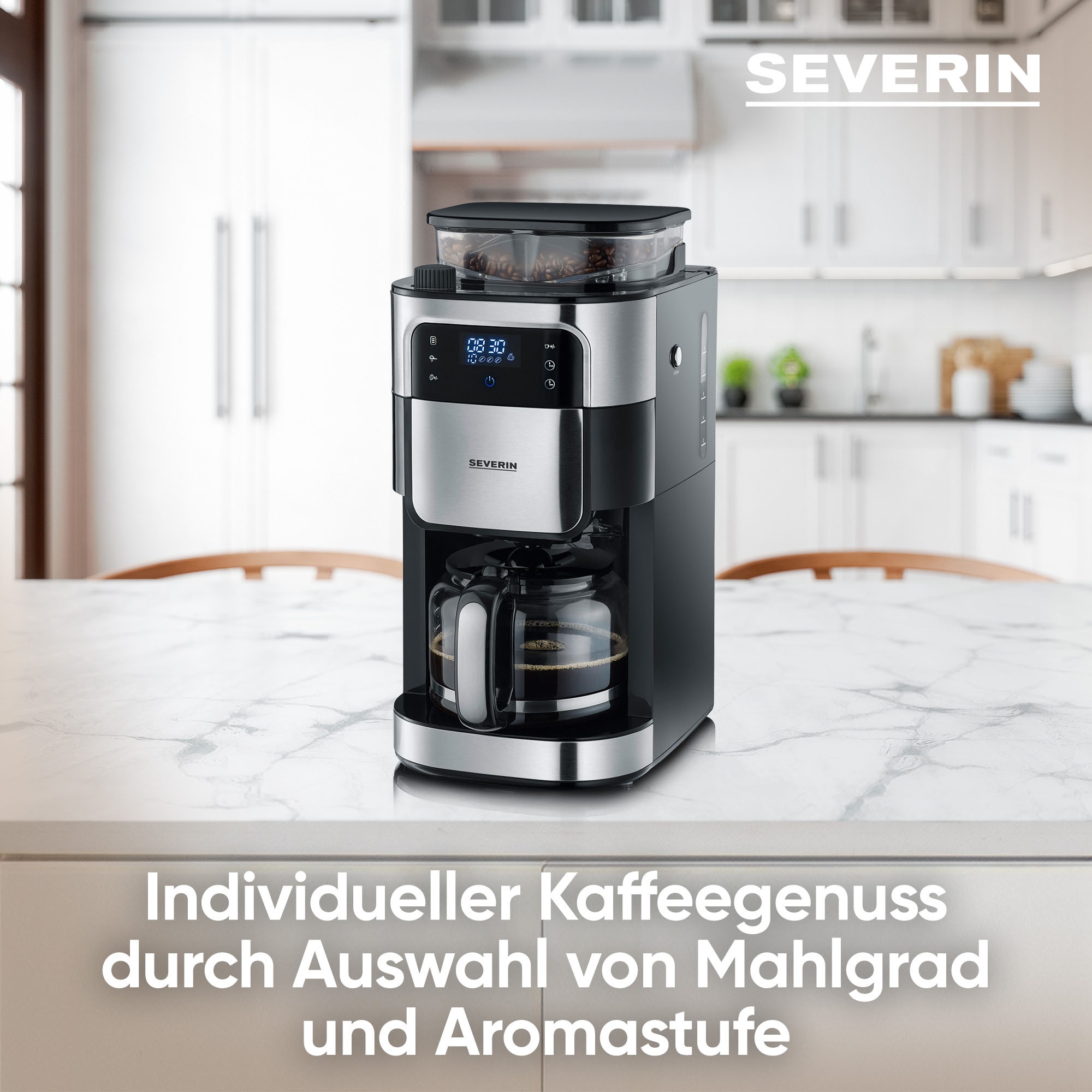 Severin Kaffeemaschine mit Mahlwerk »KA 4813« 1,25 l Kaffeekanne Permanentfilter 1x4 Mahlgrad und Kaffeemenge einstellbar, Warmhalten: bis 60 Min., Timer