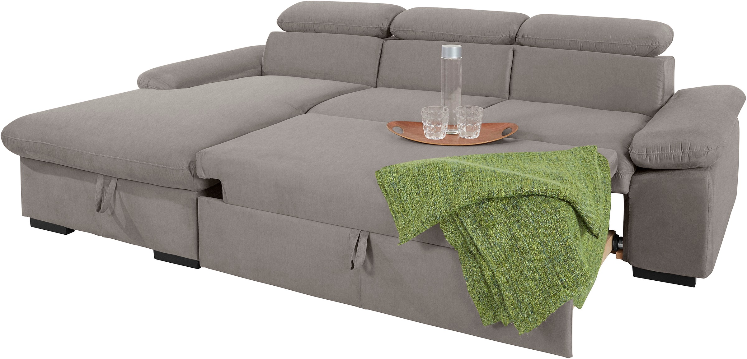 COTTA Ecksofa »Lola L-Form mit Kopfteilfunktion & Hocker«, (Set, mit Hocker), wahlweise mit Bettfunktion, Bettkasten & Armteilverstellung