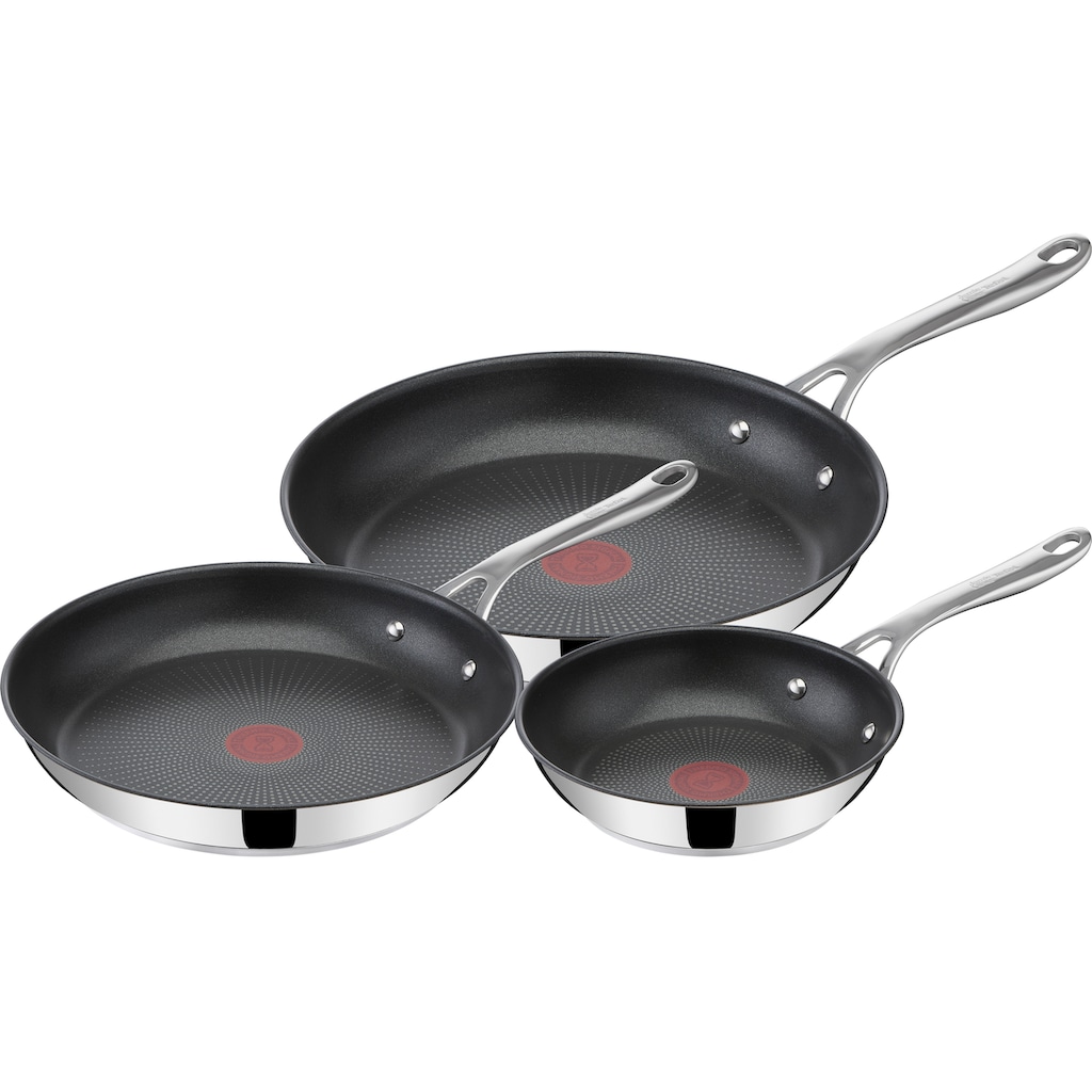 Tefal Pfannen-Set »Tefal E304S3 Jamie Oliver Cook's Direct On Edelstahlpfanne, 3-Teiliges Pfannen-Set, Ø 20/24/28 cm, Antihaft-Versiegelung, Temperaturanzeiger Thermo-Signal, Genieteter Griff Für Sicheren Halt, Induktionspfanne« 