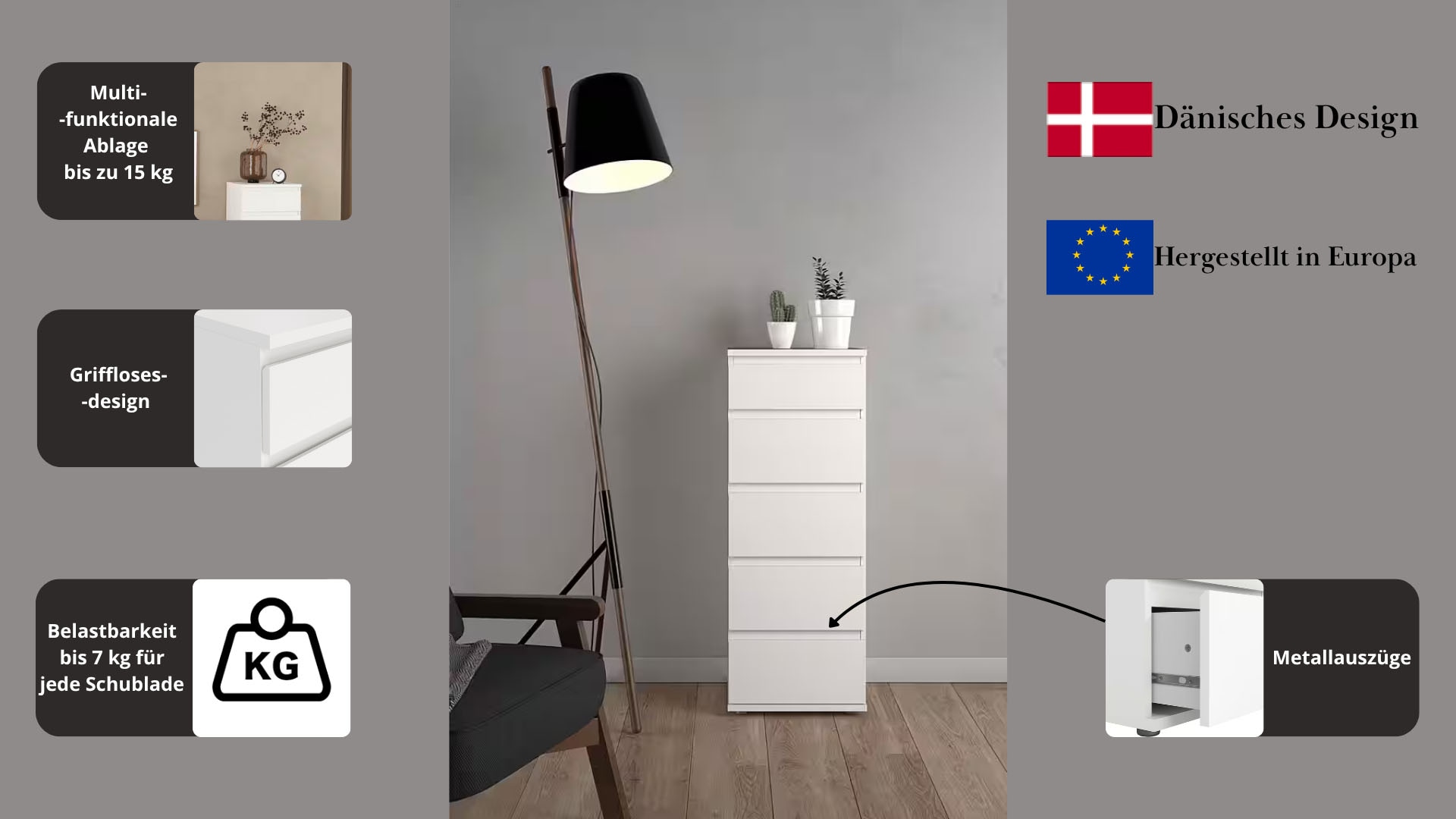 INOSIGN Kommode »Nova«, Folienbeschichtung, in verschiedenen Farbvarianten, 5 Schubladen