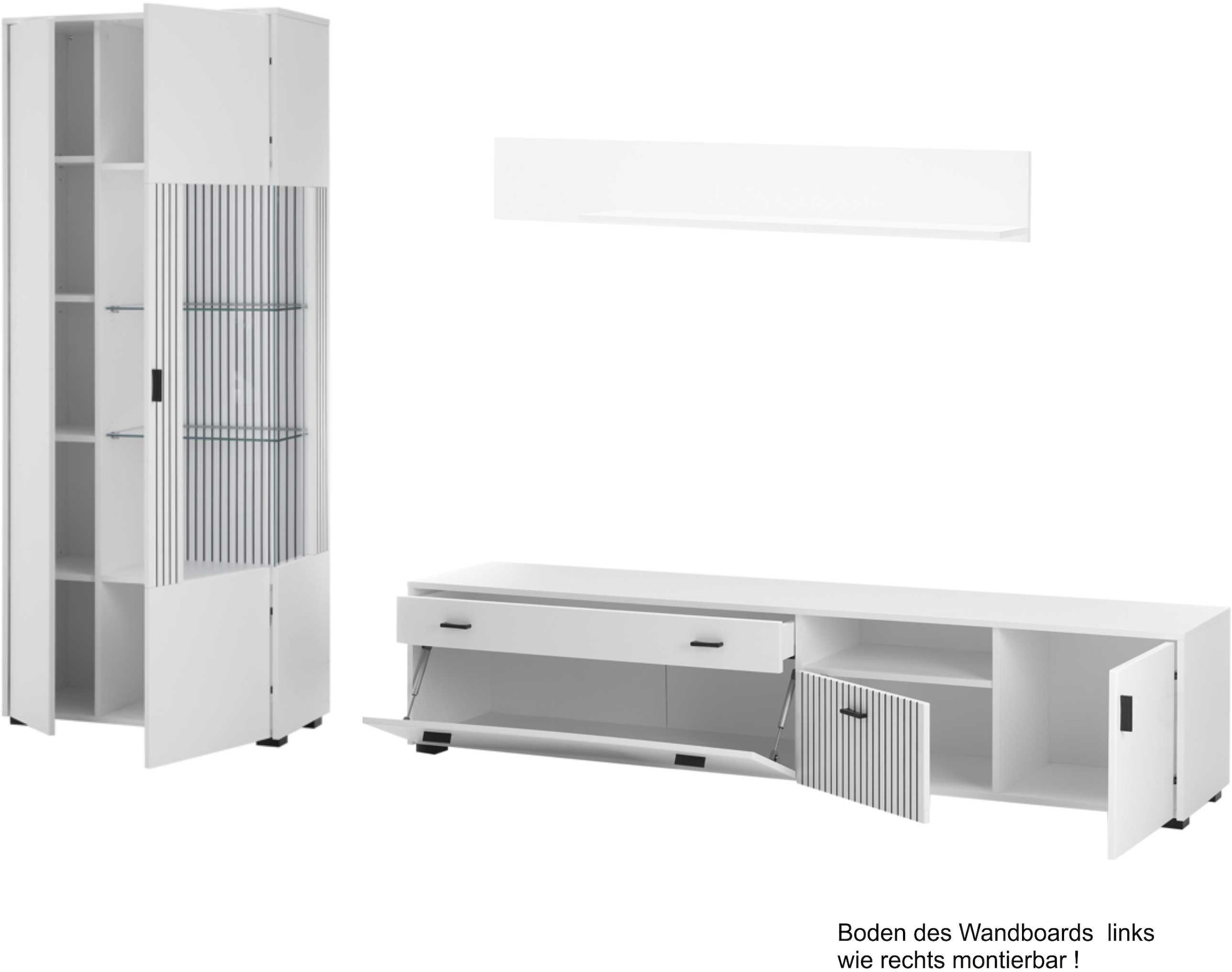INOSIGN Wohnwand »HUDSON«, (Set, 3 St.), mit moderner Rillenoptik, Griffe aus Metall (Schwarz), Breite 285 cm