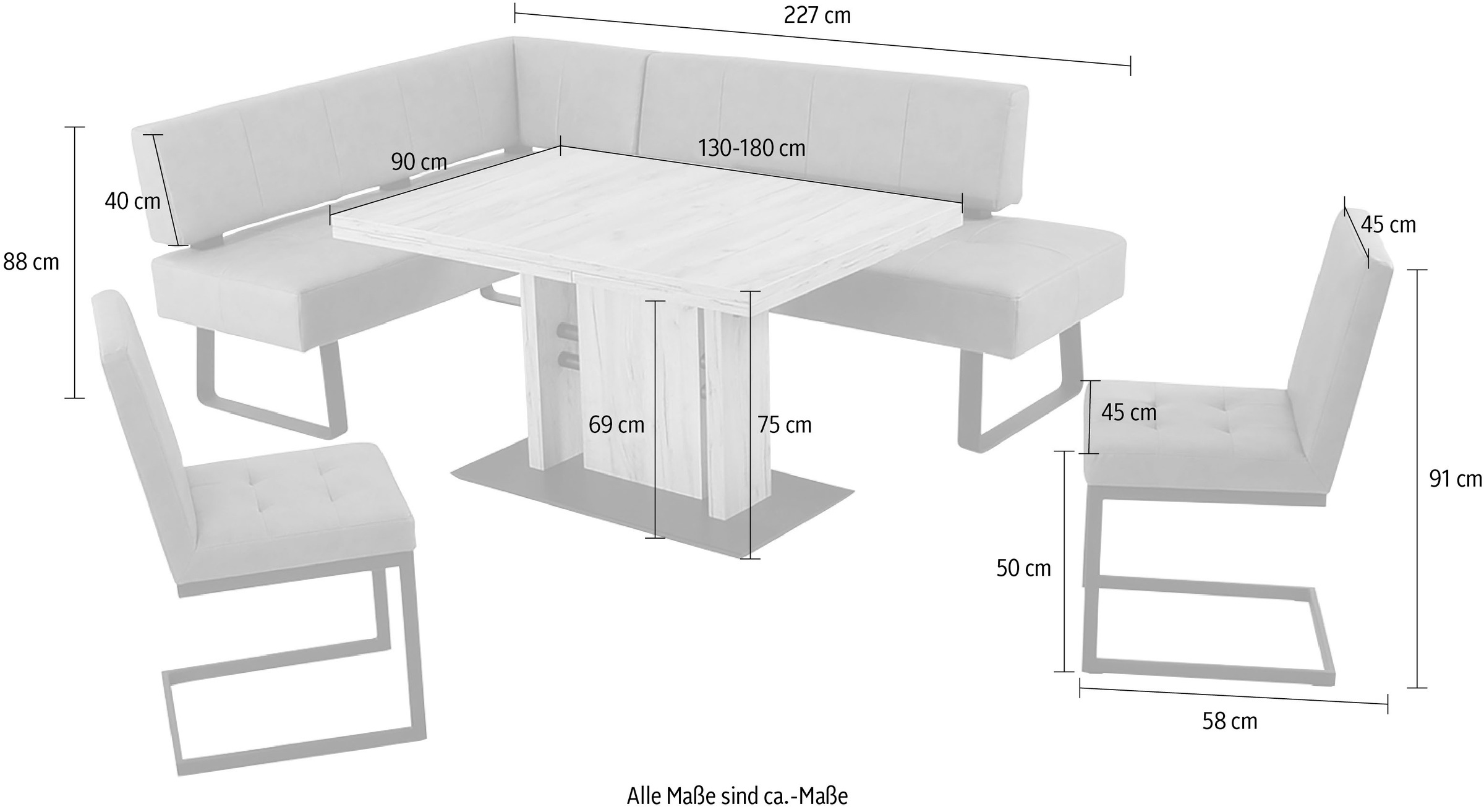 K+W Komfort & Wohnen Essgruppe »Spider II« 4 Stk. tlg. langer Schenkel wahweise in 2 Breiten, 2 Freischwinger, 1 Tisch