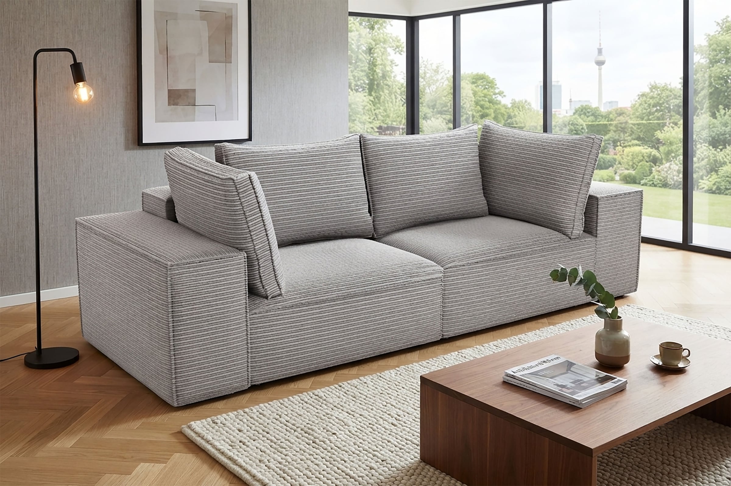 Trends by HG Big-Sofa »Conor XL, B: 268cm, Liegefläche: 138 x 194 cm, in Cord und Velours« mit Schlaffunktion und Bettkasten