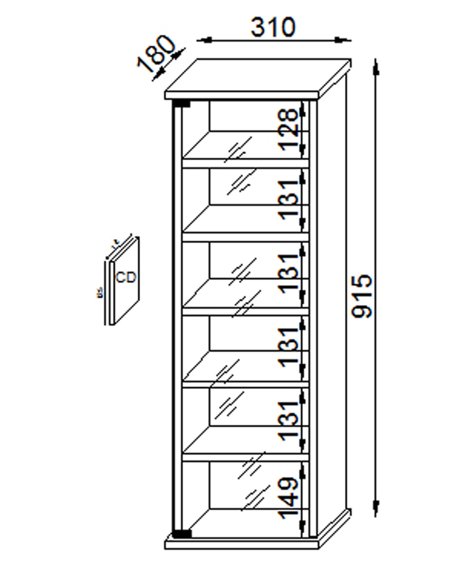 VCM Media-Regal »Holz CD DVD Stand Regal Schrank Vetro Glastür«