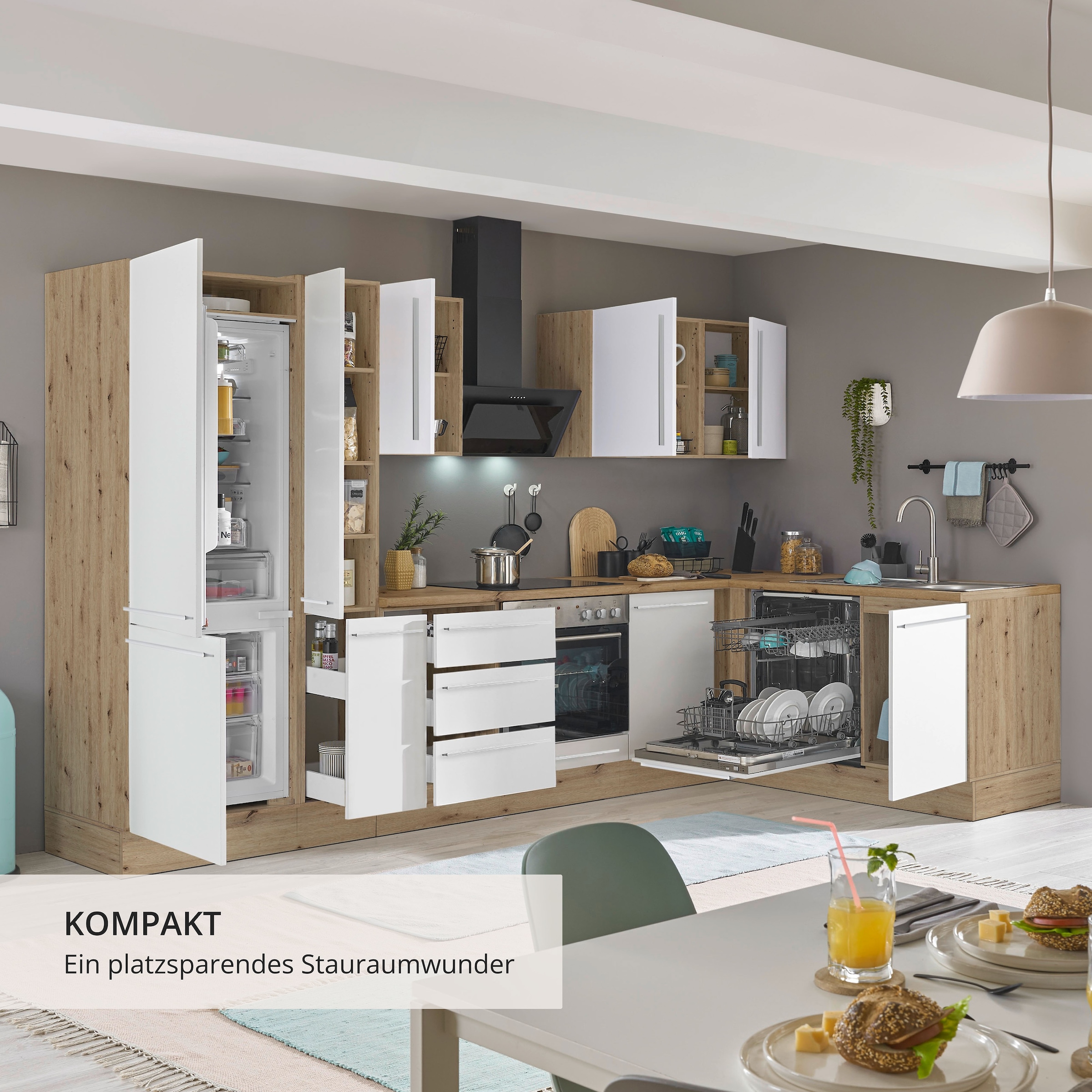 KOCHSTATION Winkelküche »Florida, Stellbreite 310x175 cm« wahlweise mit E-Geräten, mit Softclose für Türen und Schubkästen