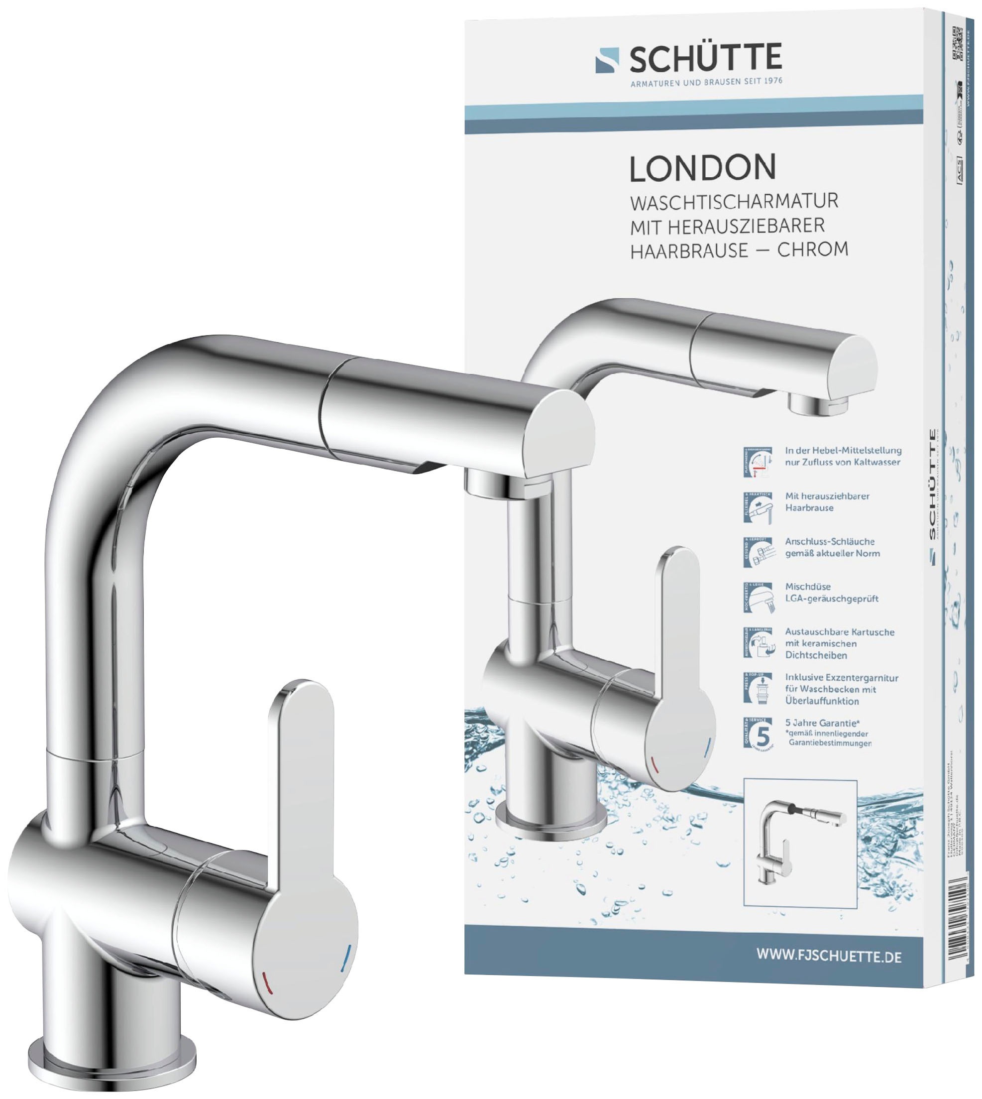 Schütte Badarmatur »3-teilige Serie LONDON«, (Set), Energiesparend, Verbrühschutz, 360° schwenkbar, wassersparend