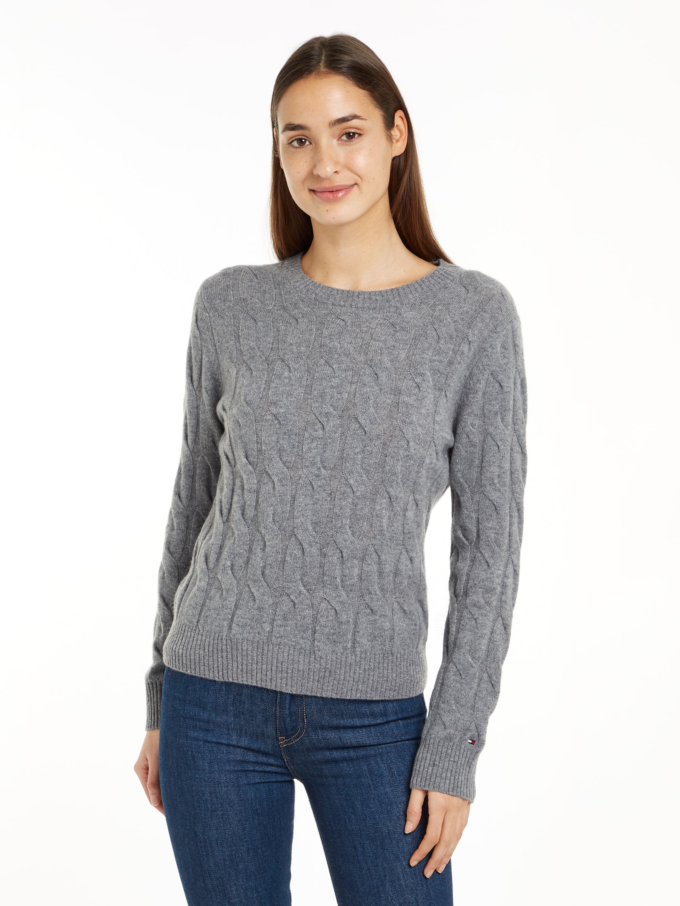 Strickpullover »SOFT WOOL CABLE C-NK«, mit Zopfmuster, Rundhals