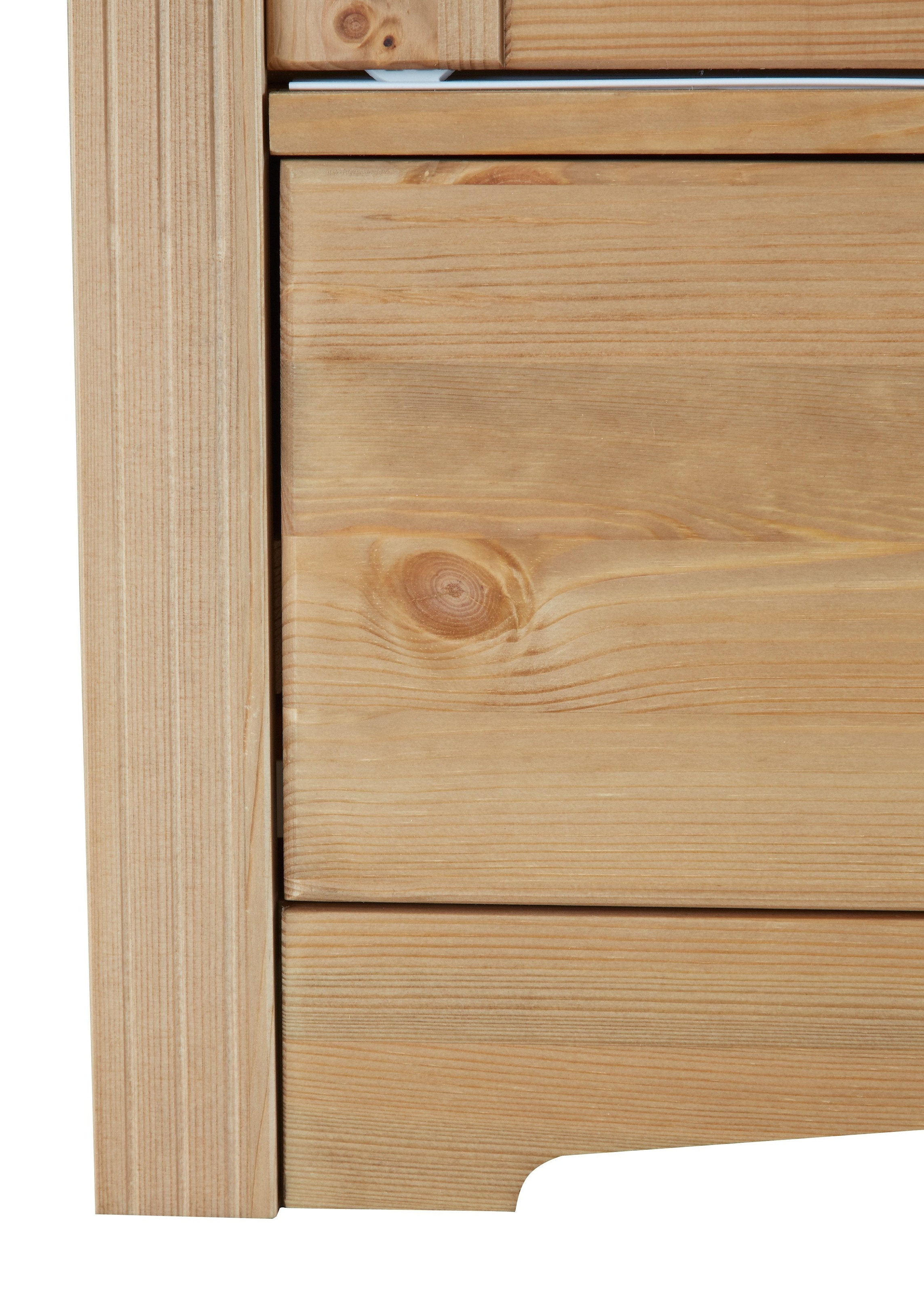 Home affaire Schiebetürenschrank »Konrad, Landhausstil, rustikal, mit Schubladen + Spiegel, Kassetten«, (3 Breiten: 153/202/249 cm H/T ca.207/64 cm), massive Kiefer, FSC®-zertifiziert, Messinggriffe, mehrere Varianten