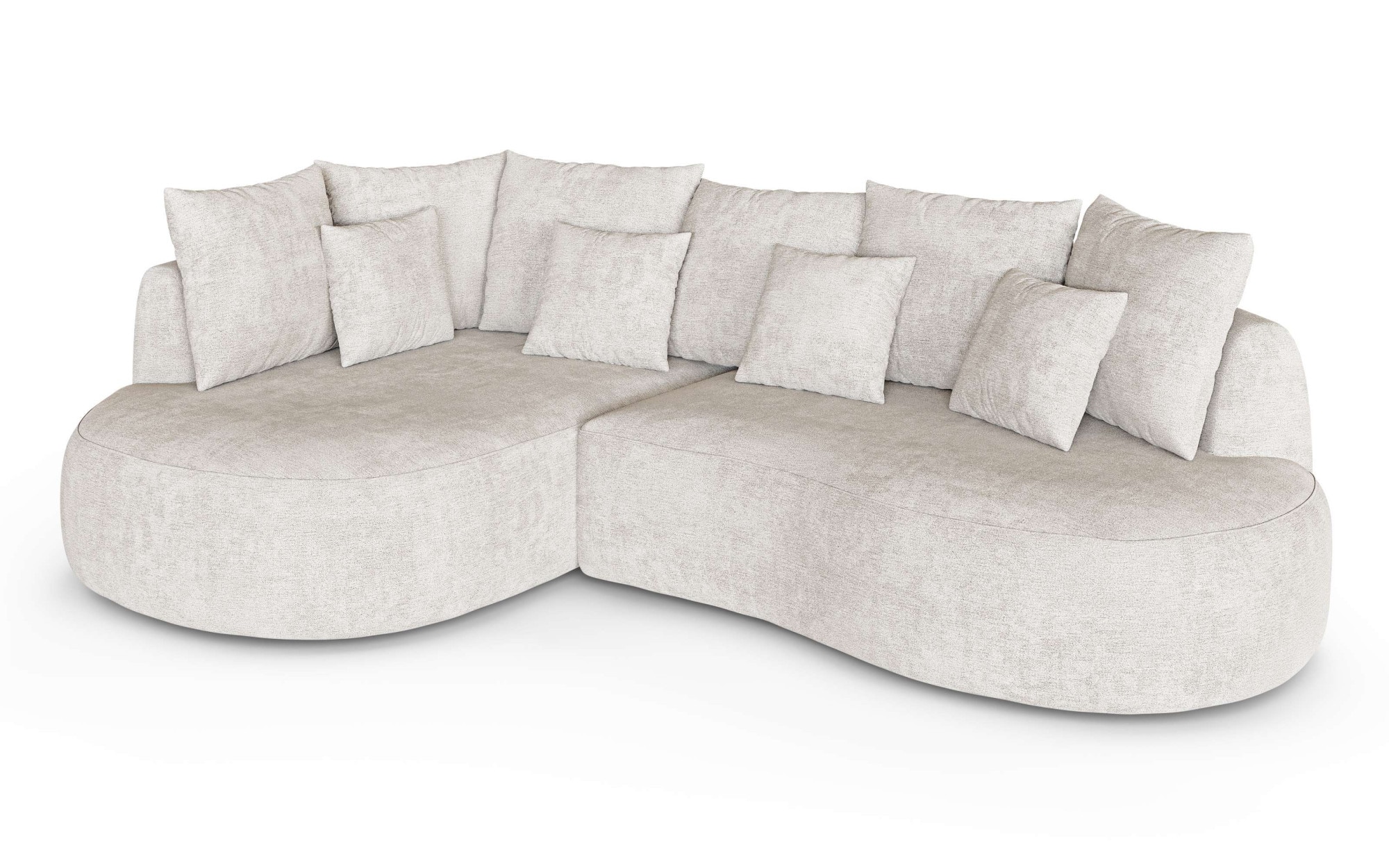 homsy by Ana Johnson Ecksofa »PEBBLA L-Form mit vielen Kissen, modernes Design, Bezug- Struktur« Breite 267 cm, Design-Sofa mit Ottomane recht/links bestellbar