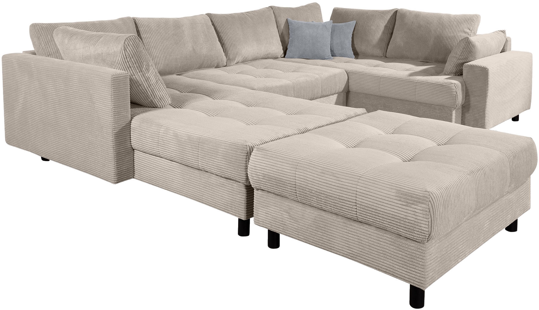 COLLECTION AB Wohnlandschaft »Toni U-Form mit Armlehne« inkl. Hocker und Zierkissen in abgesetzter Farbe, mit Bonnelfederkern