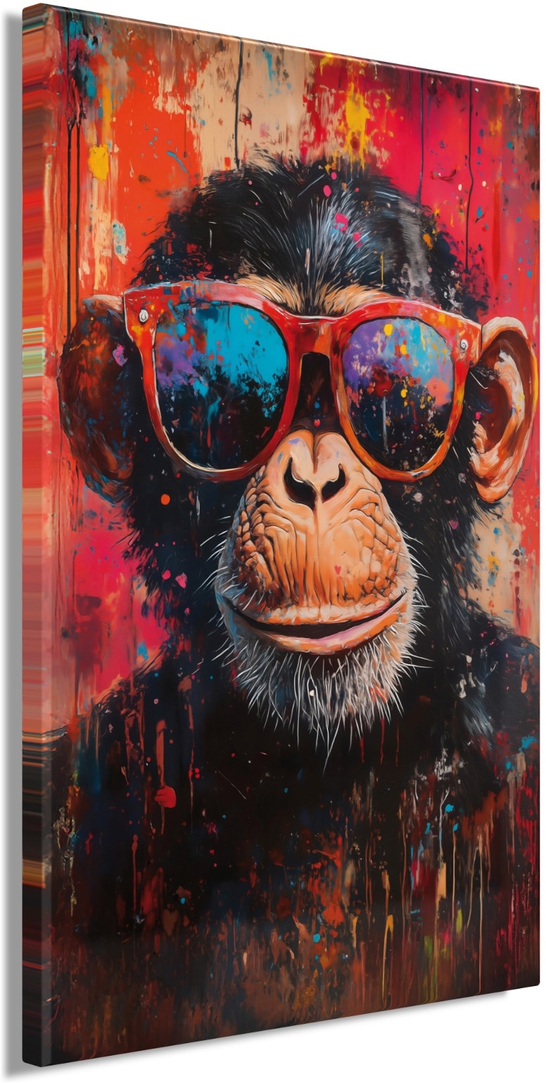 Bönninghoff Bild »BUNTER SCHIMPANSE 78x118 cm – Leinwandbild Keilrahmen Deko modern«