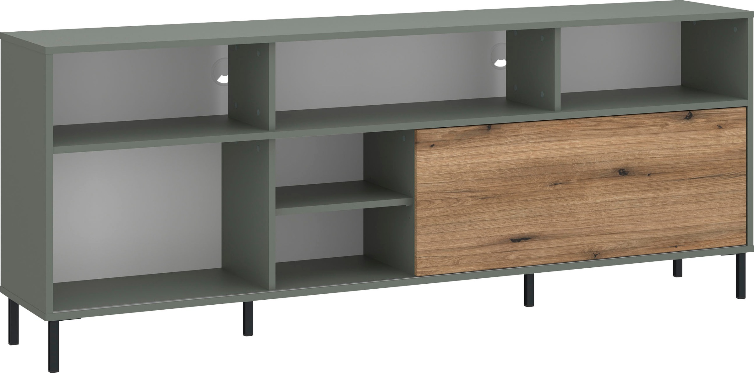 Darwin TV Cabinet 1 Door 73cm High in Green/Oak, none
