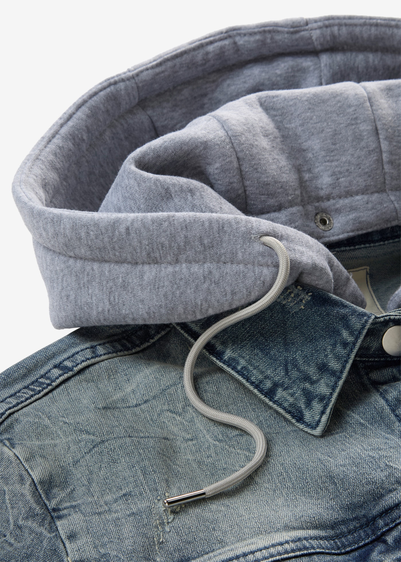bonprix Jeansjacke mit Kapuze lange, bequeme Passform, mit Eingriffs- und Brusttaschen