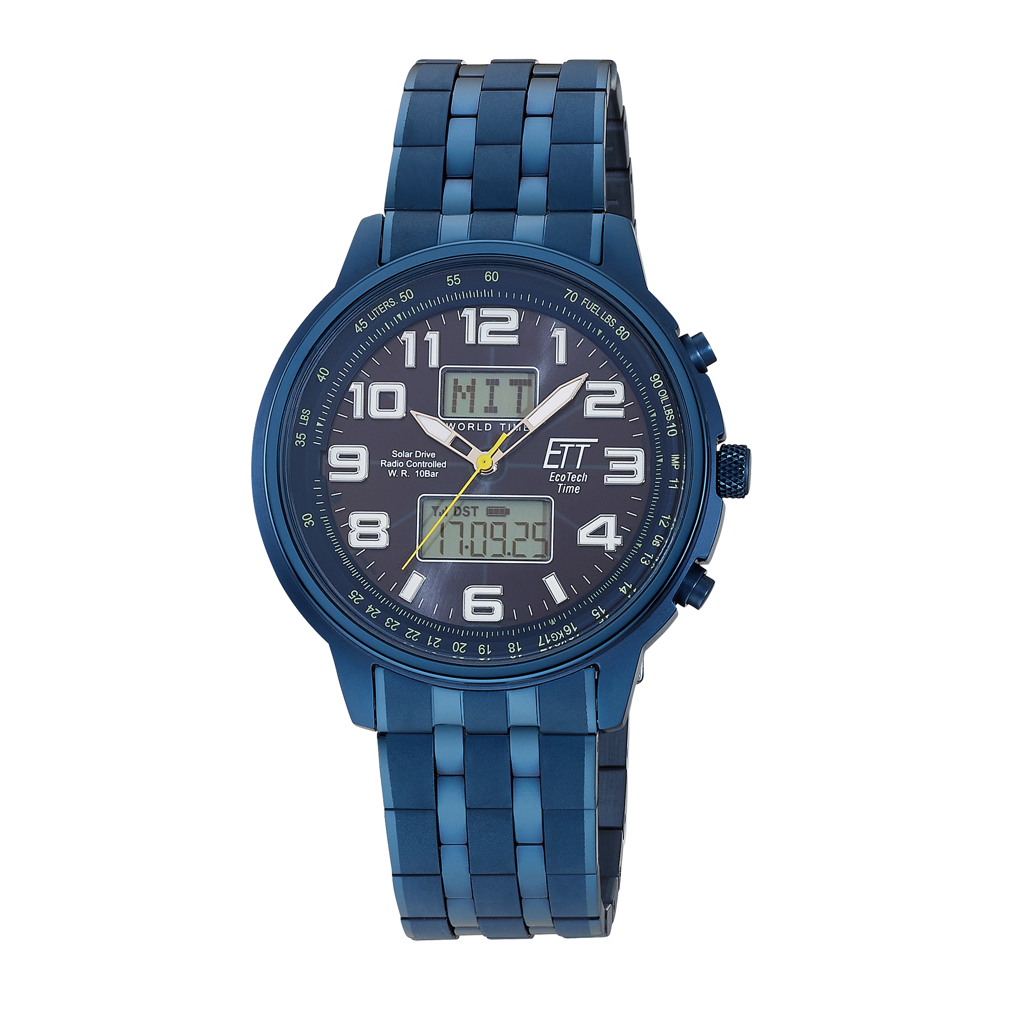 ETT Funkchronograph »Hunter« Armbanduhr, Solar, Herrenuhr, Edelstahlarmband, analog, digital