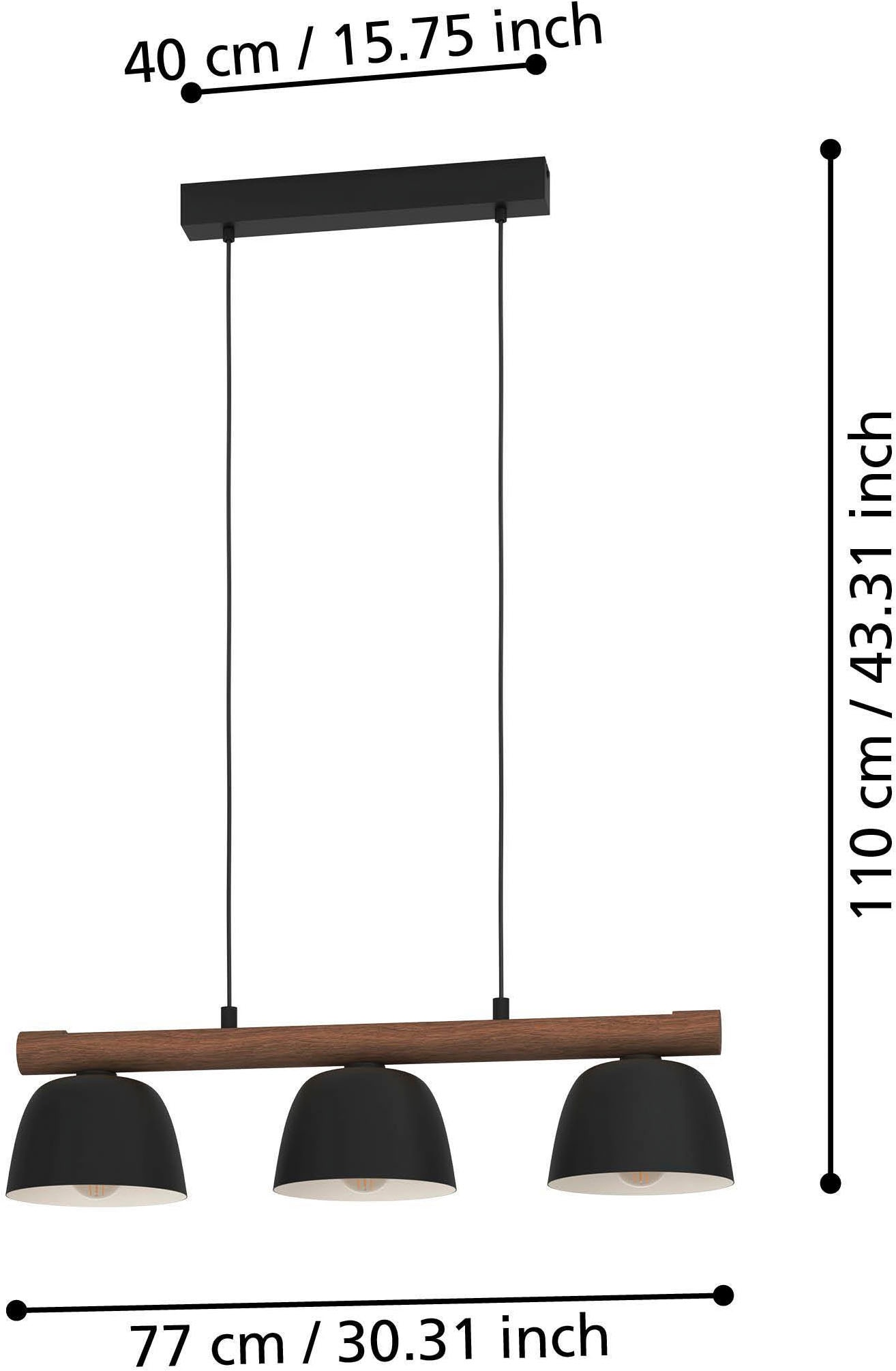 EGLO Hängeleuchte »Sherburn Hängelampe, Esszimerlampe, Metall und Holz, E27, Pendellampe« E27 1 Stk. EGLO Hängeleuchte Sherburn schwarz, braun 3X40W L:77 H:110 cm