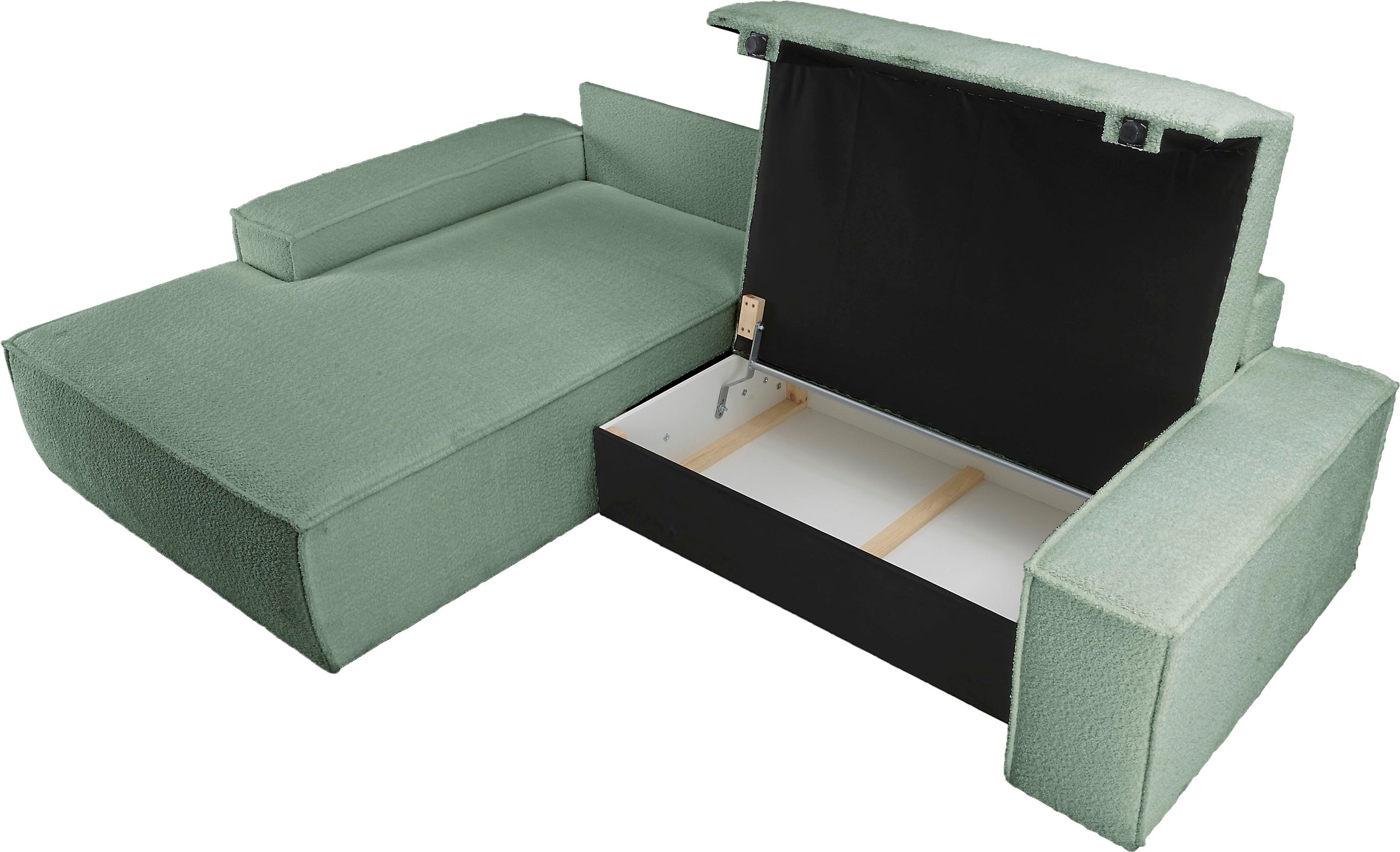 andas Ecksofa »Finnley Schlafsofa 267 cm in Bouclé, Struktur fein u. Cord, L-Form,«, Schlaffunktion m. Bettkasten (136/210 cm), Bouclé, Struktur und Cord