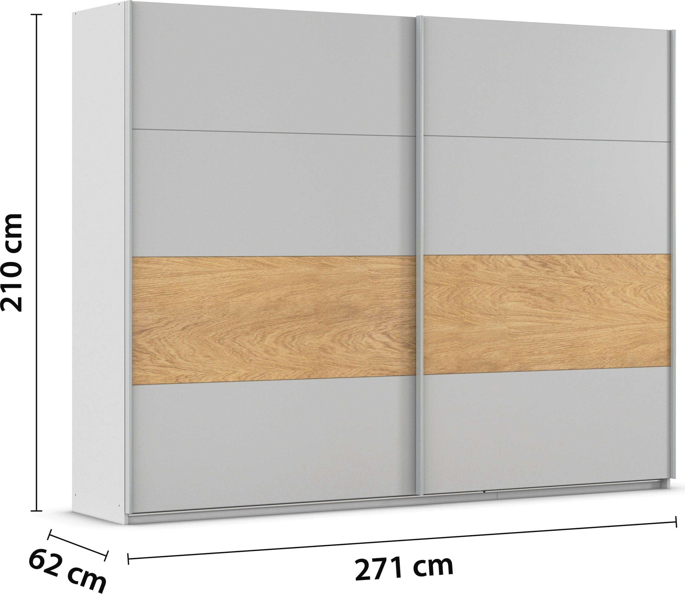 rauch Schwebetürenschrank »Kleiderschrank Schrank Garderobe Schlafzimmerschrank MALVA«, Bauchbinde abgesetzt in gebürstetem Eiche Furnier MADE IN GERMANY