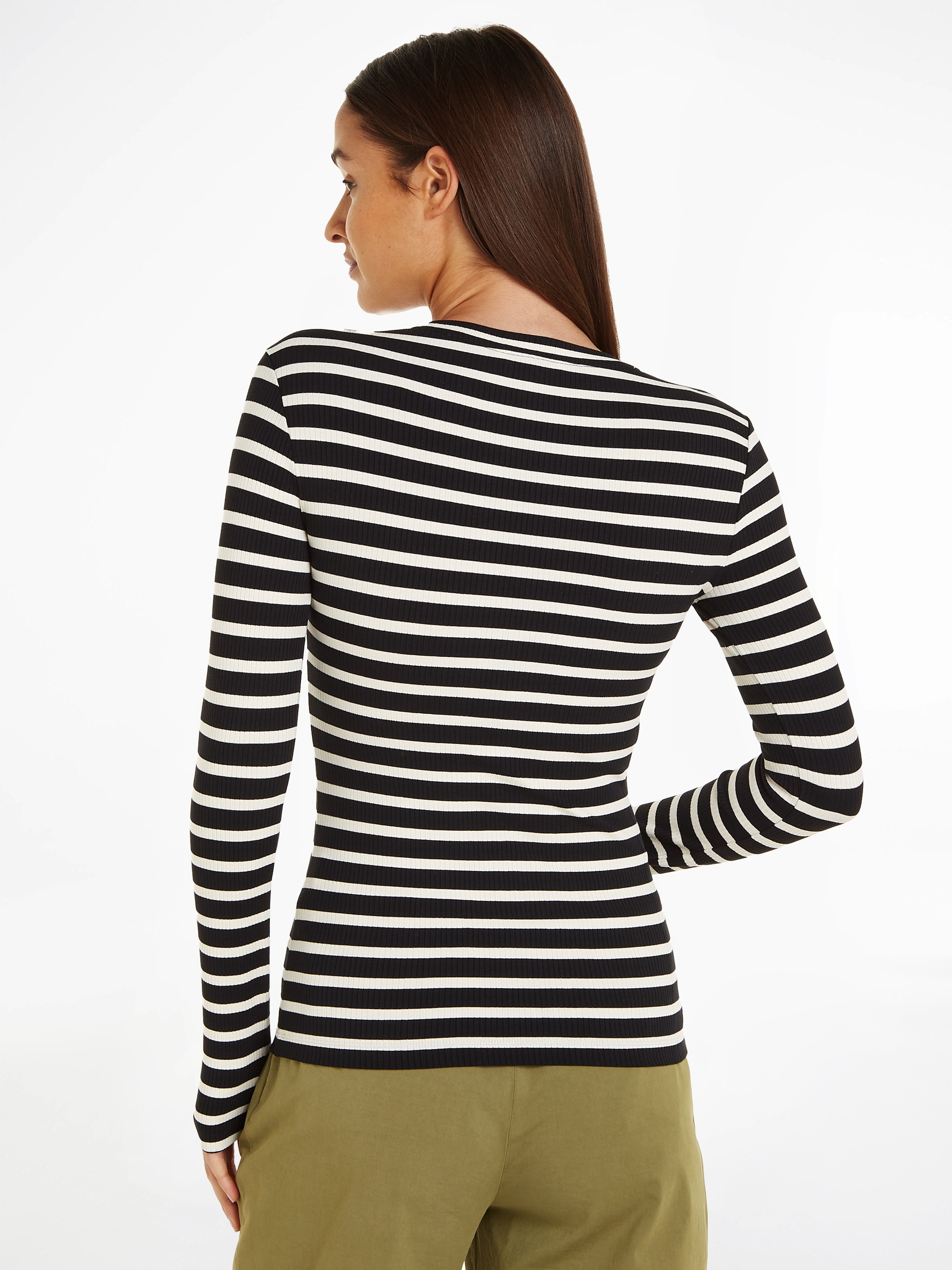 Tommy Hilfiger Langarmshirt »SLIM 5X2 RIB STRIPE C-NK LS«, mit Logoprägung