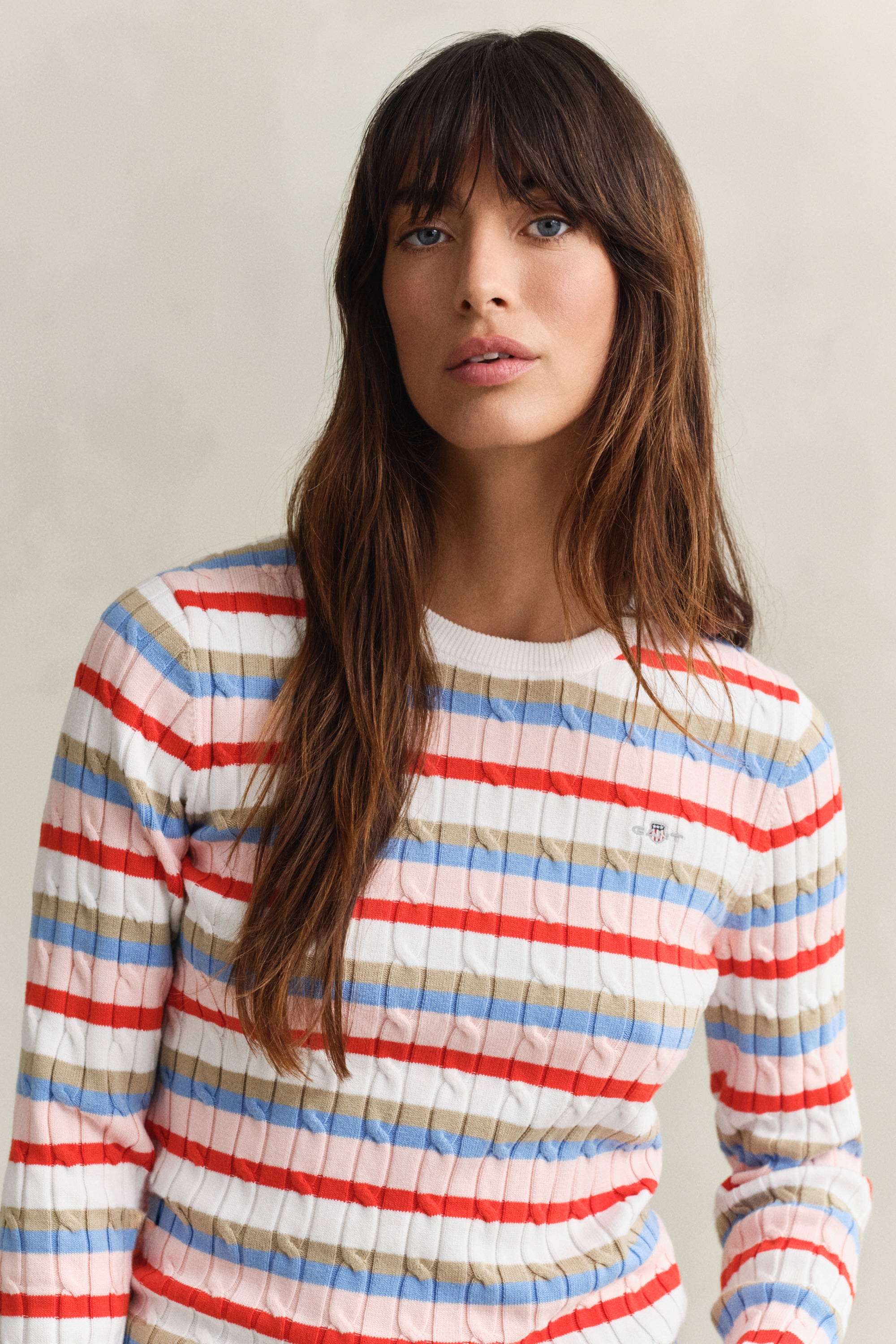 Gant Rundhalspullover »STRETCH COTTON CABLE STRIPE C-NECK«
