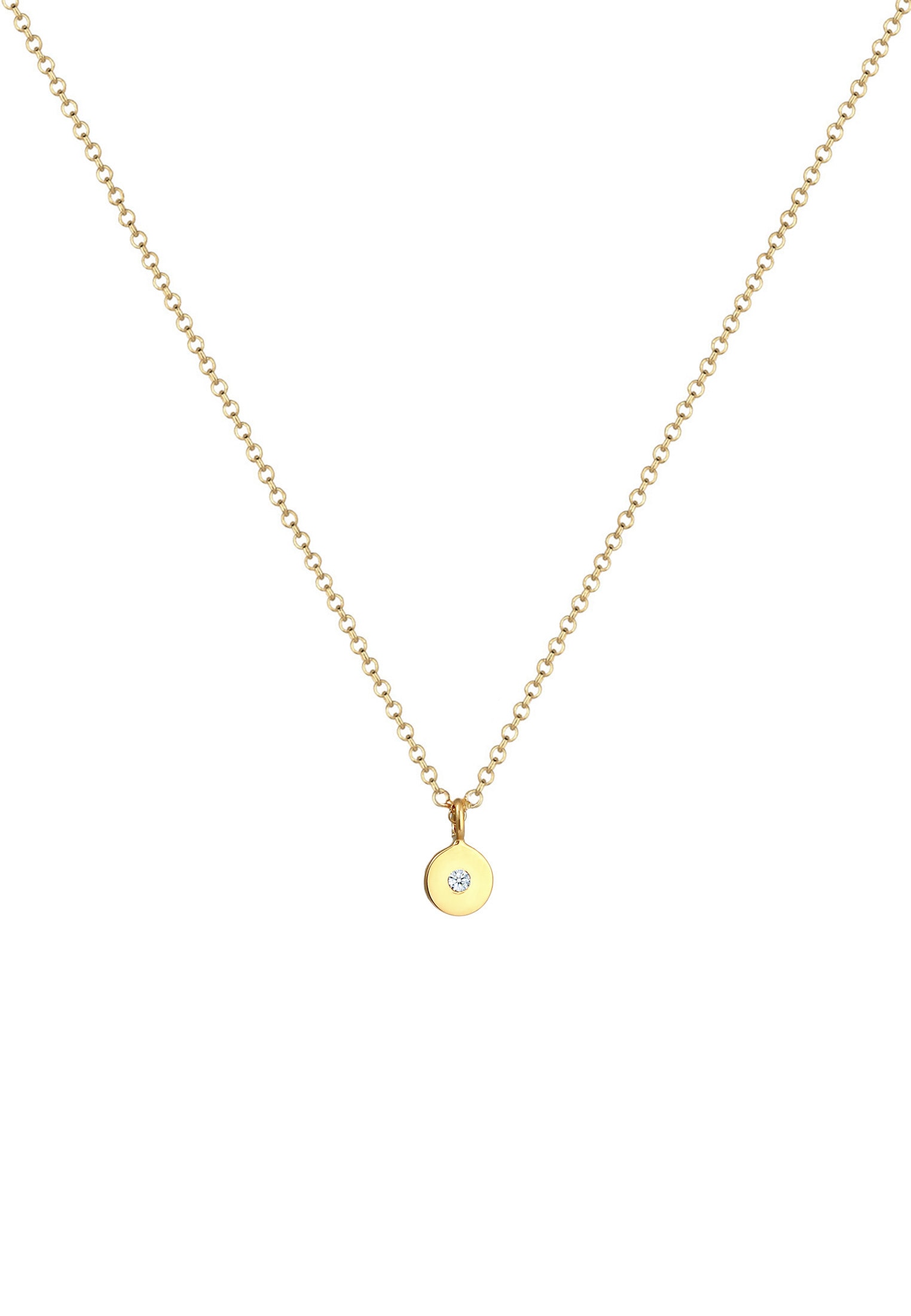Elli DIAMONDS Silberkette »Halskette Plättchen Rund Diamant (0.015 ct.) 375er Gelbgold«