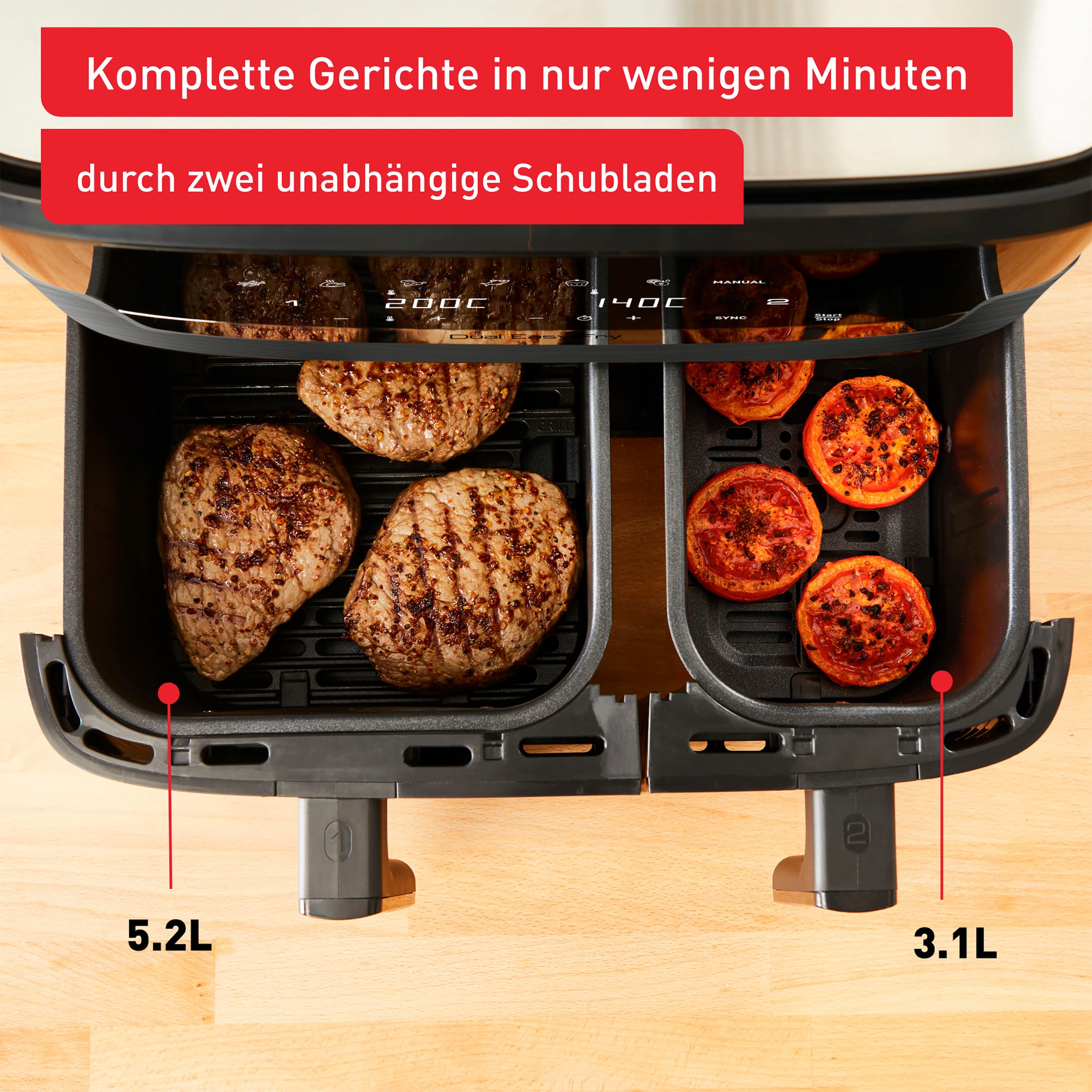 Tefal Heißluftfritteuse »EY905B Dual Easy Fry & Grill«, 2700 W, Doppelkammer, 8,3 L Kapazität, mit Hamburger Presse