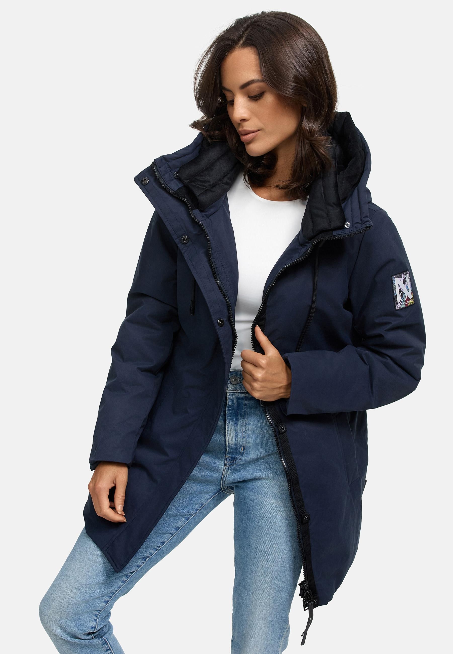 Navahoo Winterjacke »Parka Eishauch 14«, mit Kapuze, Damen Winterparka mit Taillengürtel und Fleece-Kragen