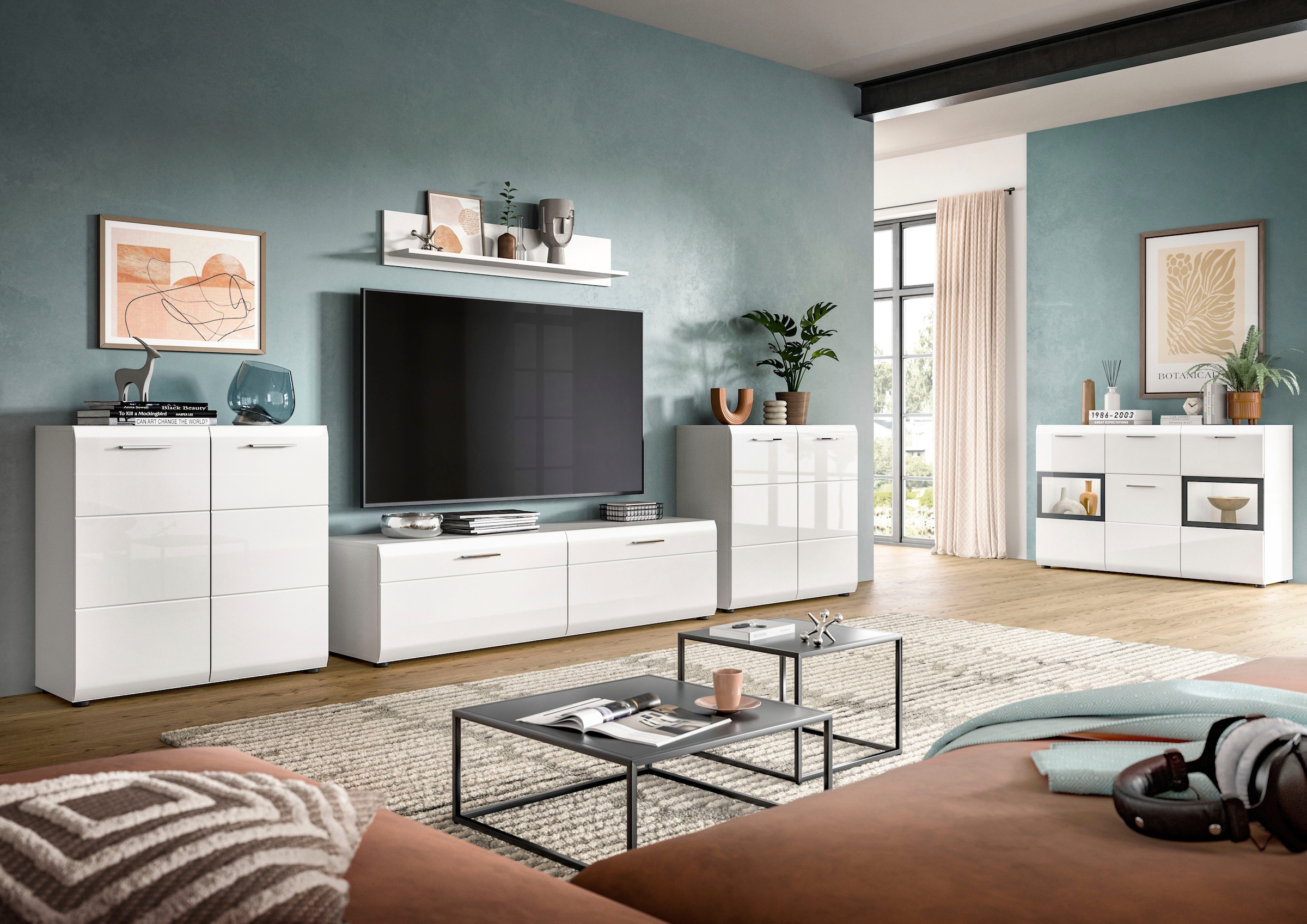 Home affaire Kommode »FLORENZ, hochwertige MDF-Front,Rillenfräsung, 2 Türen, 3 Fächer« 1 Stk. tlg. Kommode, Anrichte, Wohnzimmerschrank