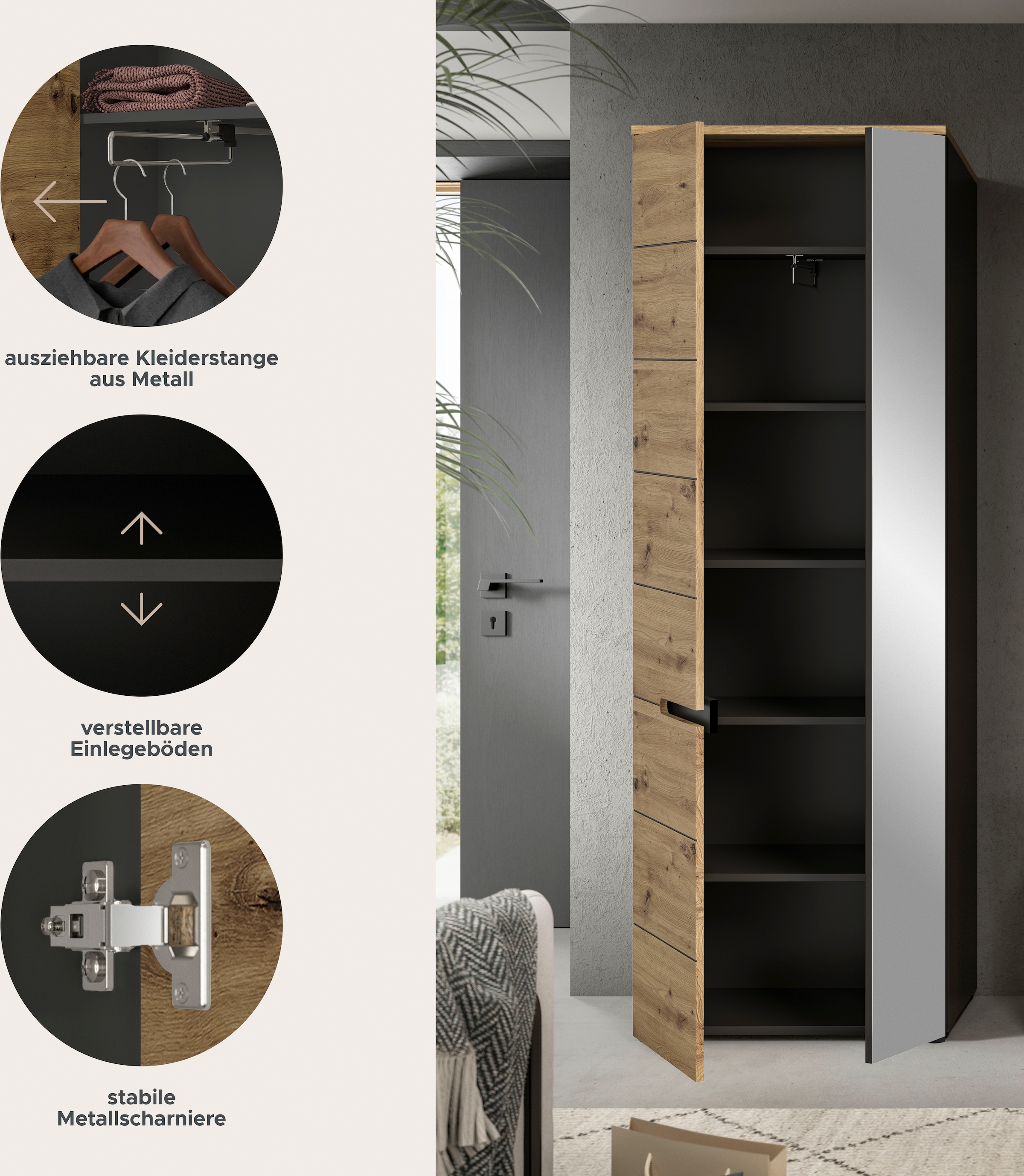 INOSIGN Garderobenschrank »REHAT, TOPSELLER!, Höhe 190cm, 2 Türen, 6 Fächer, 1 Kleiderstange«, Garderobe, Flurschrank, Dielenschrank, Kleiderschrank, Garderobenmöbel